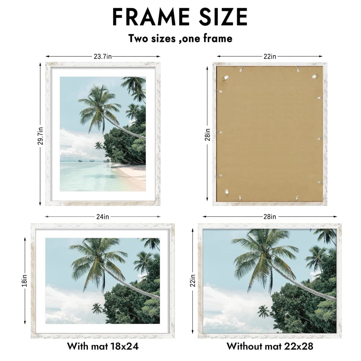 Hongkee 22x28 Picture Frame, Distressed White Wood Style, Wall Mounting thumbnail 2