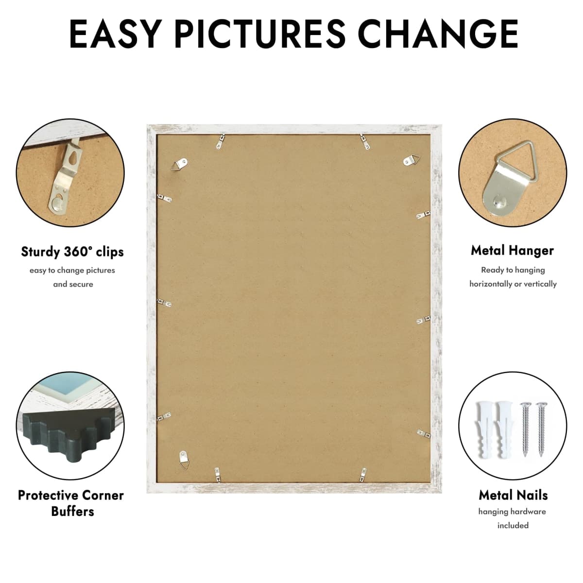 Hongkee 22x28 Picture Frame, Distressed White Wood Style, Wall Mounting thumbnail 3