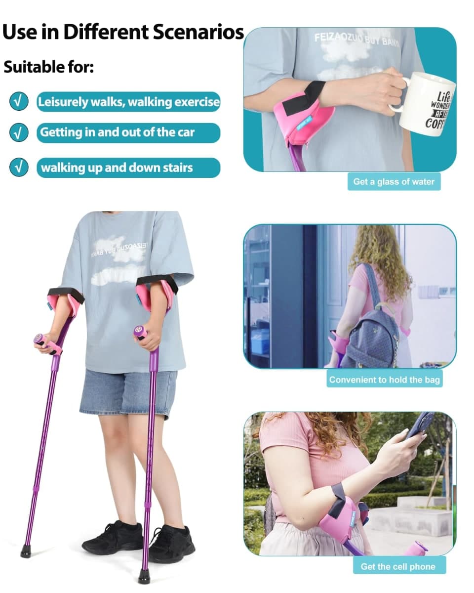 Crutches for Adults have Elastic Crutches Padding for Elbow and Hand Padding, Foldable Forearm Crutches Increase Walking Comfort, Crutches for Walking (Purple) thumbnail 3