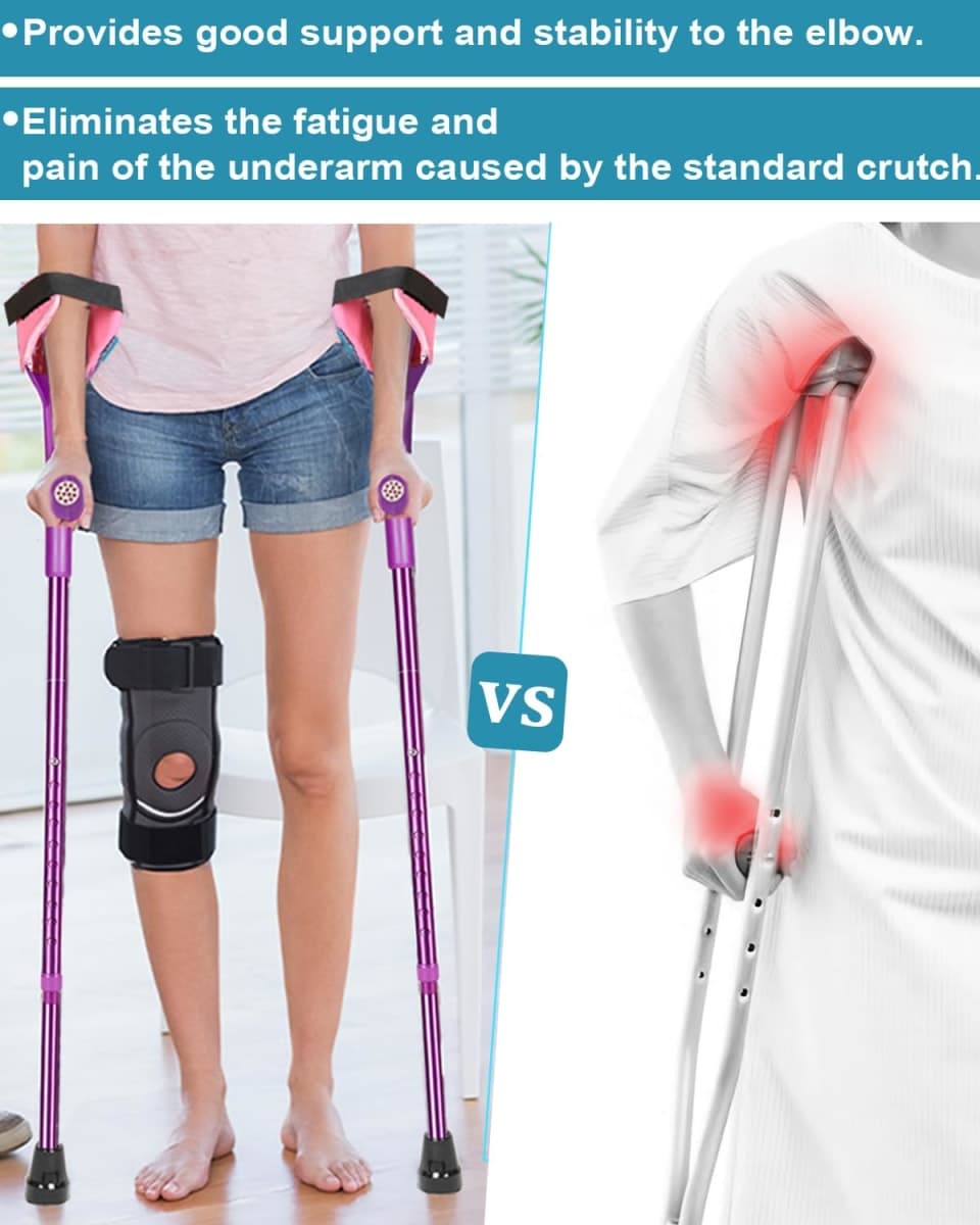Crutches for Adults have Elastic Crutches Padding for Elbow and Hand Padding, Foldable Forearm Crutches Increase Walking Comfort, Crutches for Walking (Purple) thumbnail 5