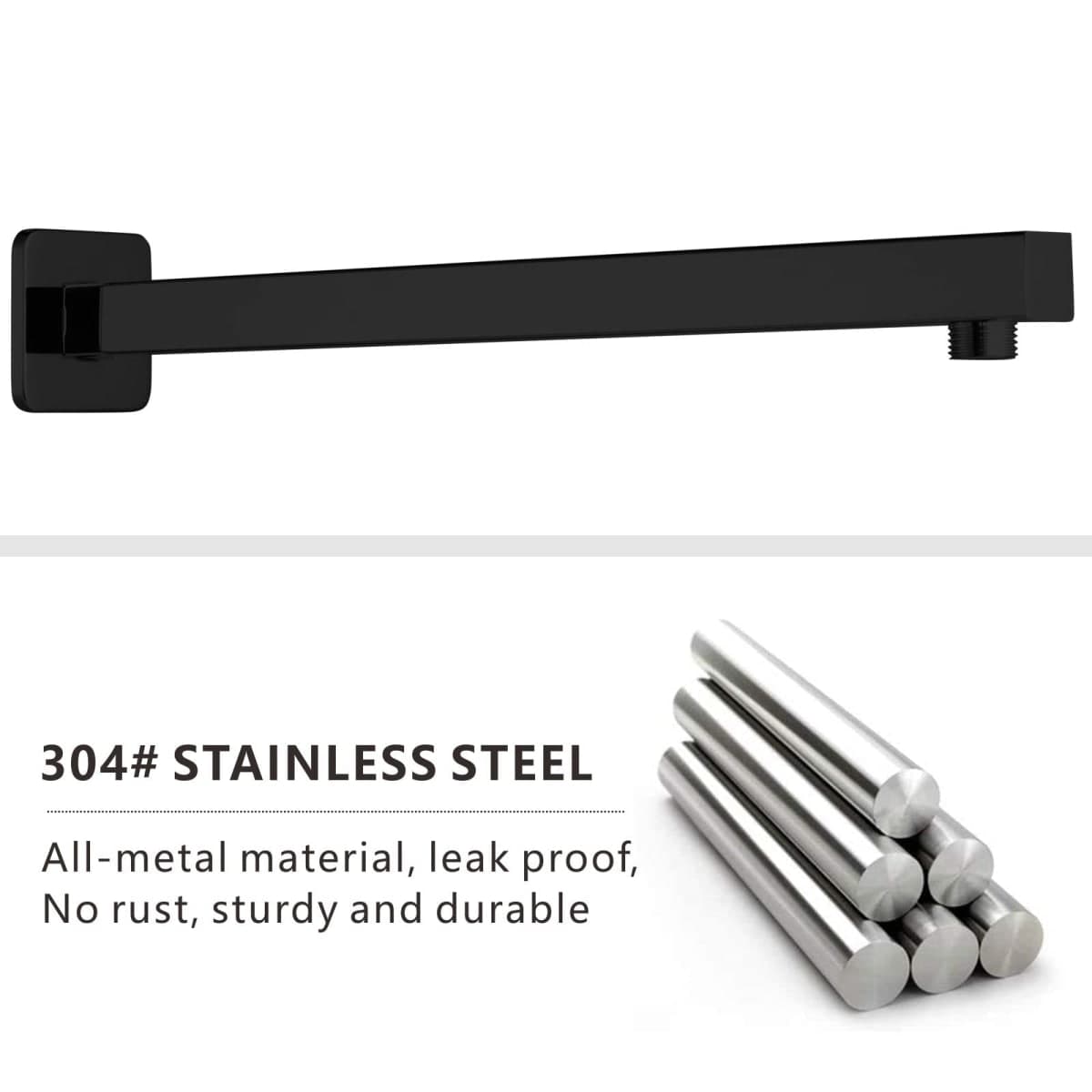 Voolan 20" Square Shower Arm with Flange and Teflon Tape, Extension Shower Head Arm for Bathroom Fixed Shower Head, Solid Stainless Steel, Wall Mounted (Matte Black) thumbnail 2