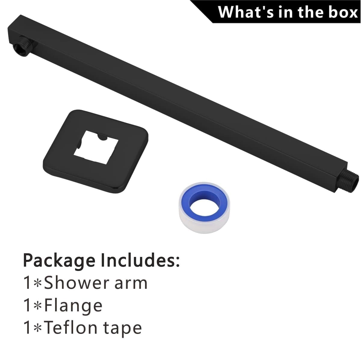 Voolan 20" Square Shower Arm with Flange and Teflon Tape, Extension Shower Head Arm for Bathroom Fixed Shower Head, Solid Stainless Steel, Wall Mounted (Matte Black) thumbnail 4