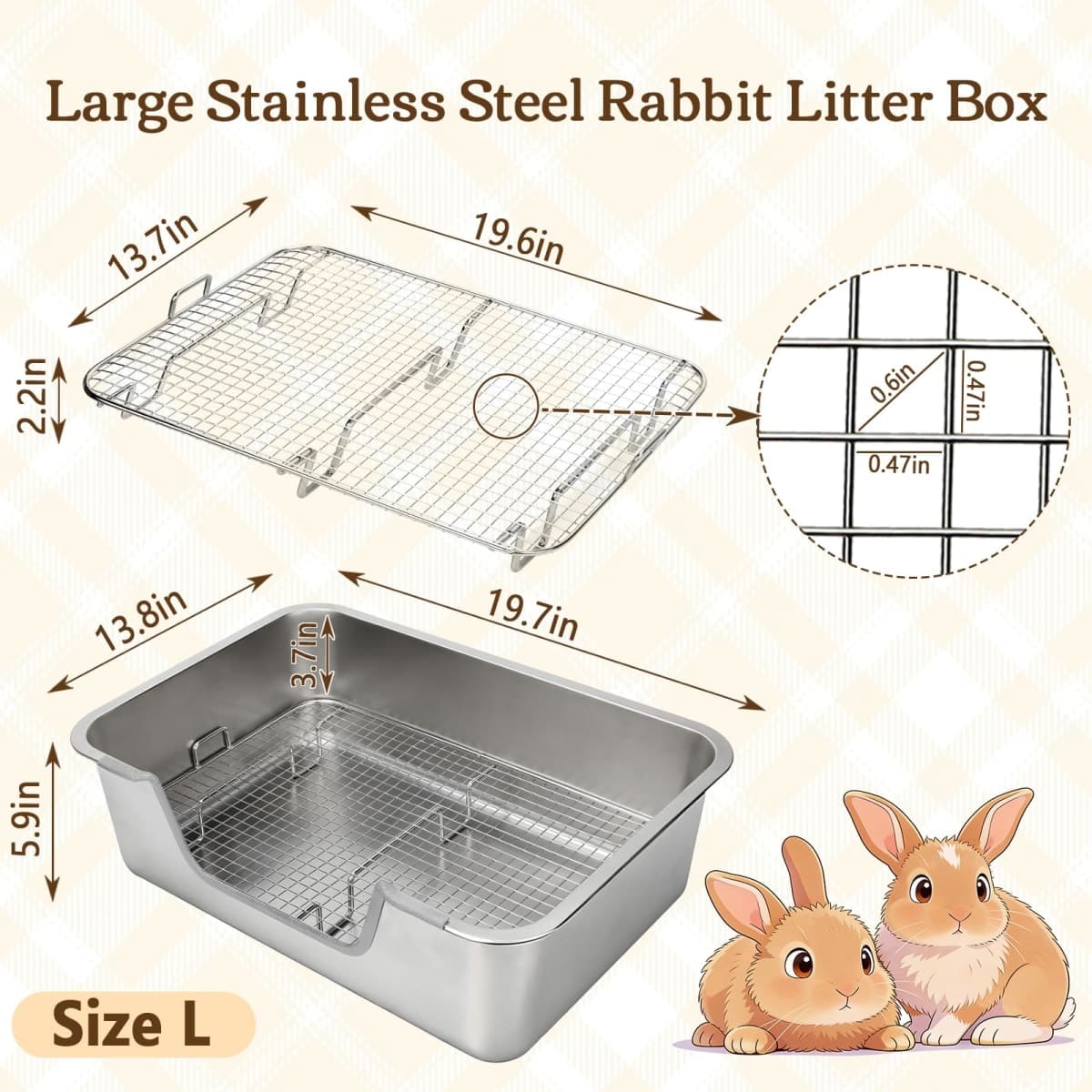 Rypet Large Stainless Steel Rabbit Litter Box Set for Small Animals thumbnail 2
