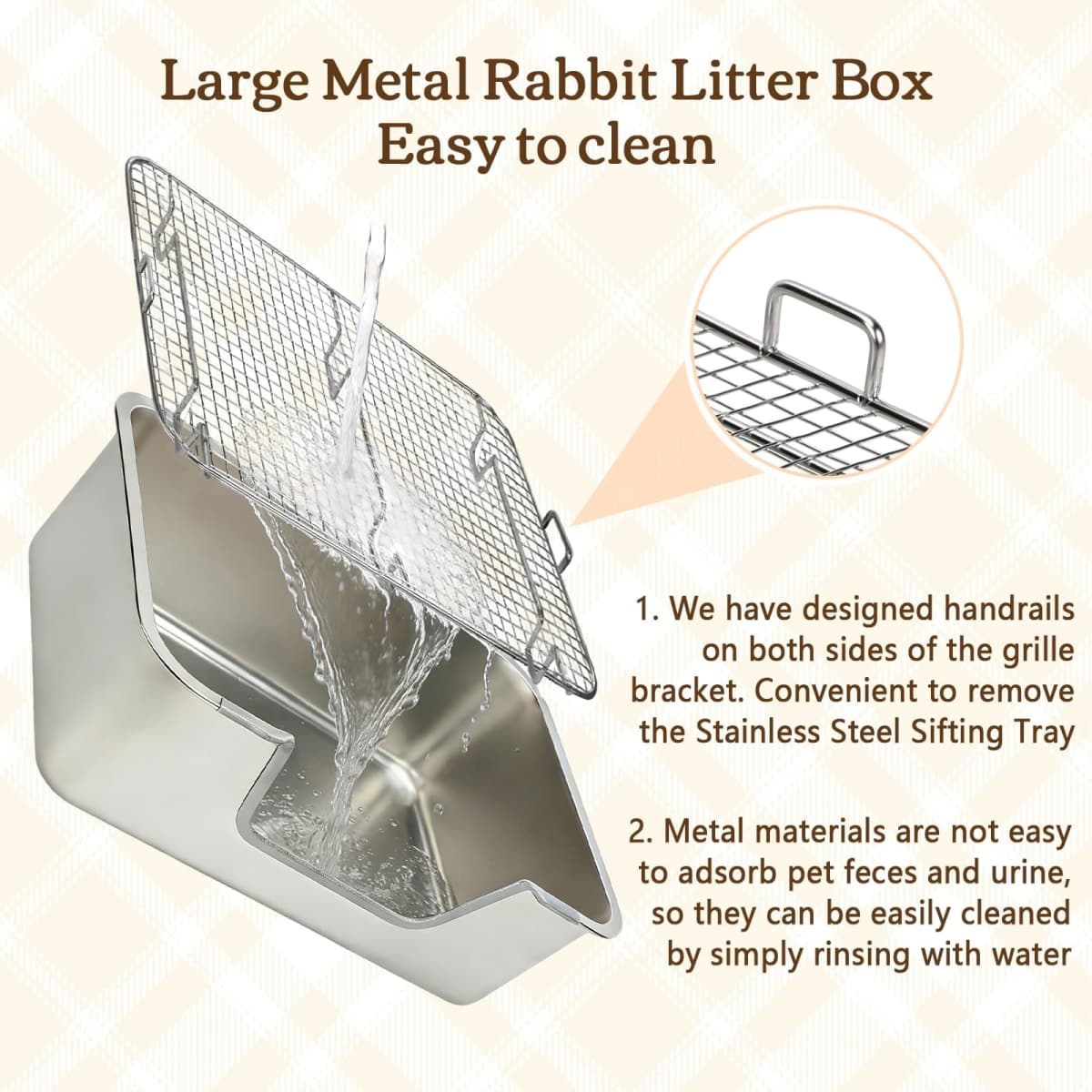 Rypet Large Stainless Steel Rabbit Litter Box Set for Small Animals thumbnail 3