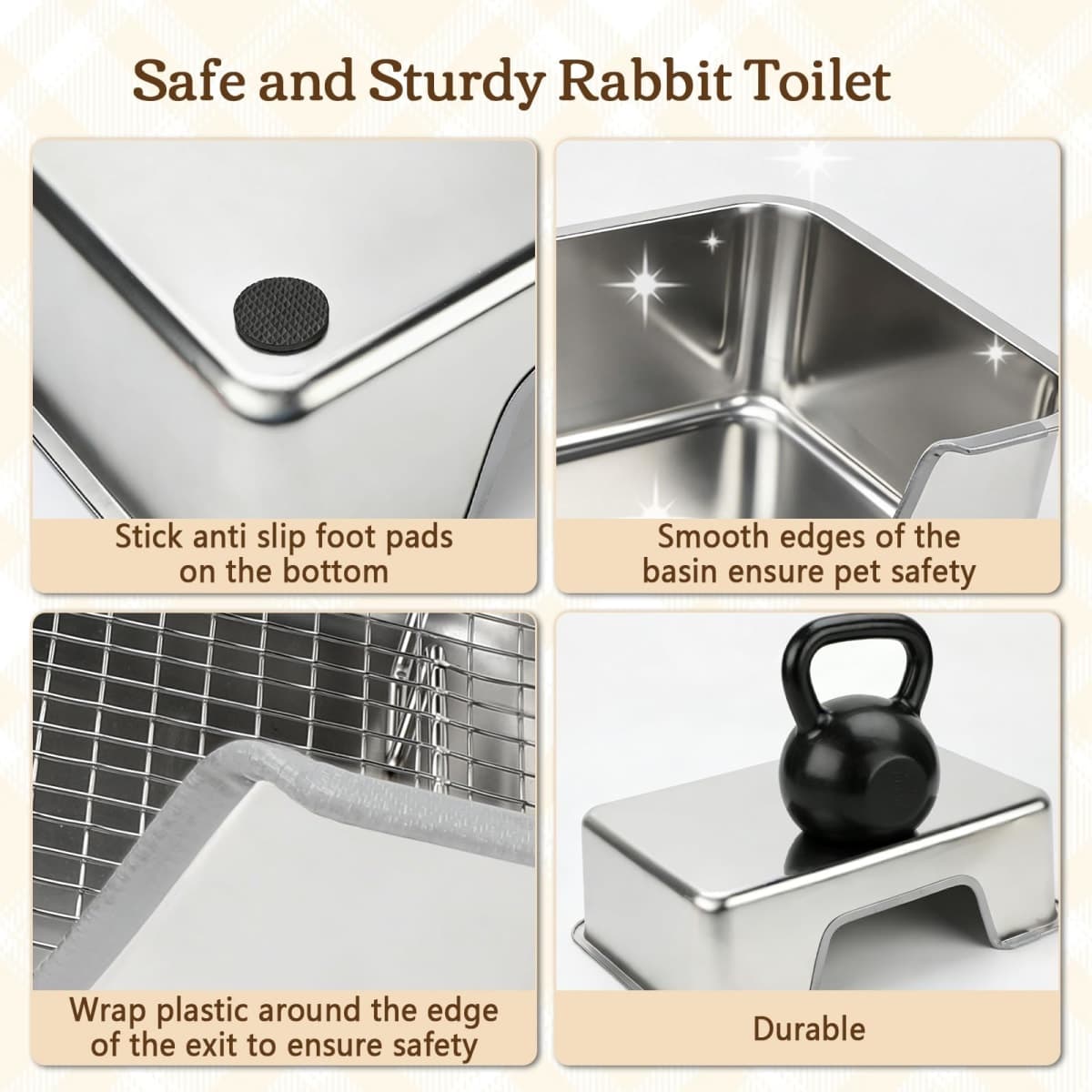 Rypet Large Stainless Steel Rabbit Litter Box Set for Small Animals thumbnail 4