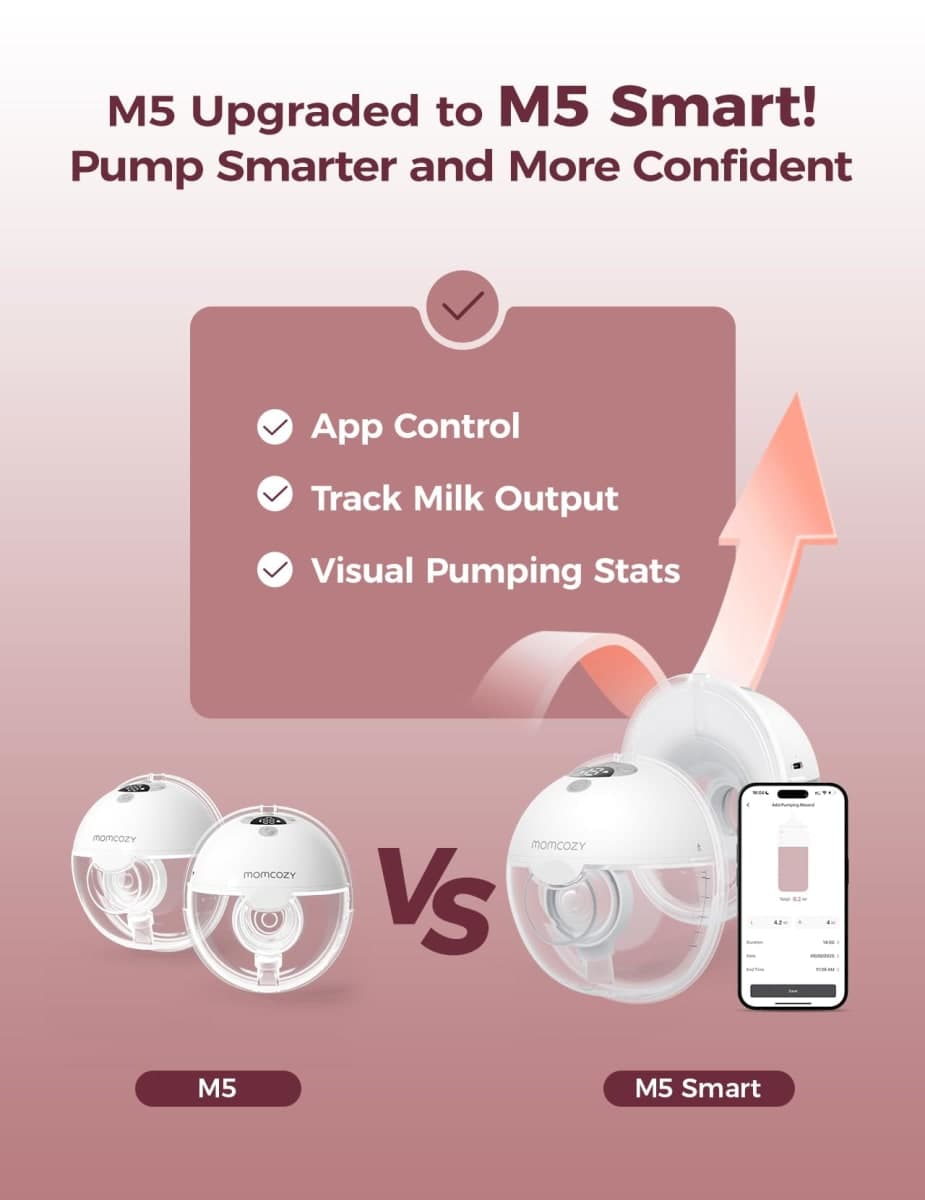 Momcozy M5 Smart Hands-Free Wearable Breast Pump (Cozy Gray, 2 Count) thumbnail 2
