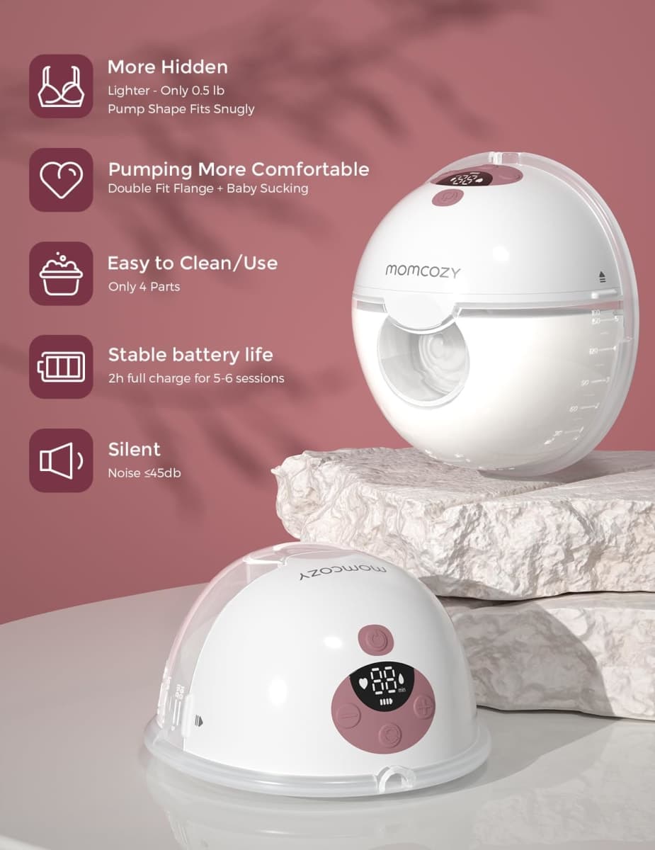 Momcozy M5 Smart Hands-Free Wearable Breast Pump (Cozy Gray, 2 Count) thumbnail 4