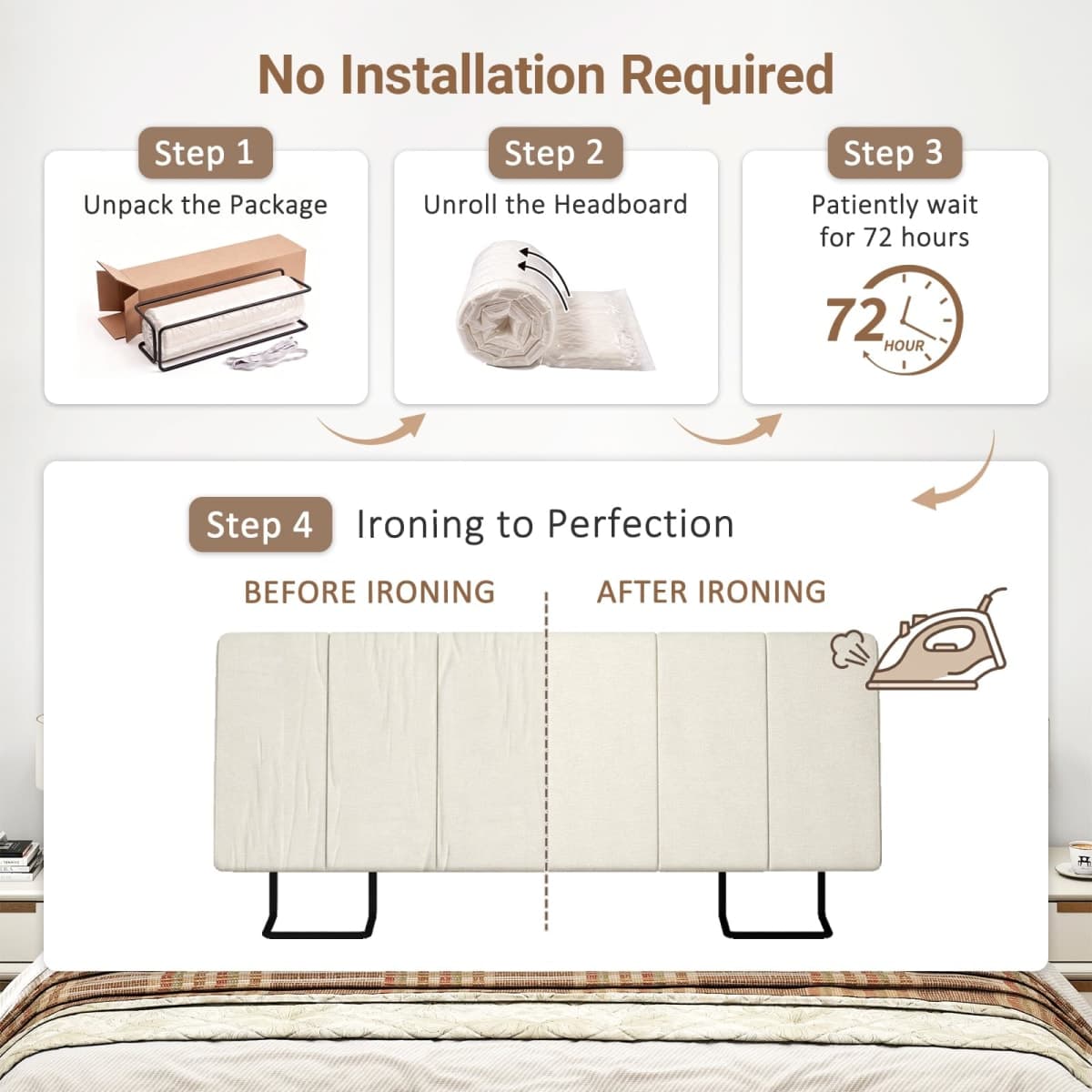 Liiwepo Full Size Headboard Only-No Assembly Required, Beige thumbnail 3