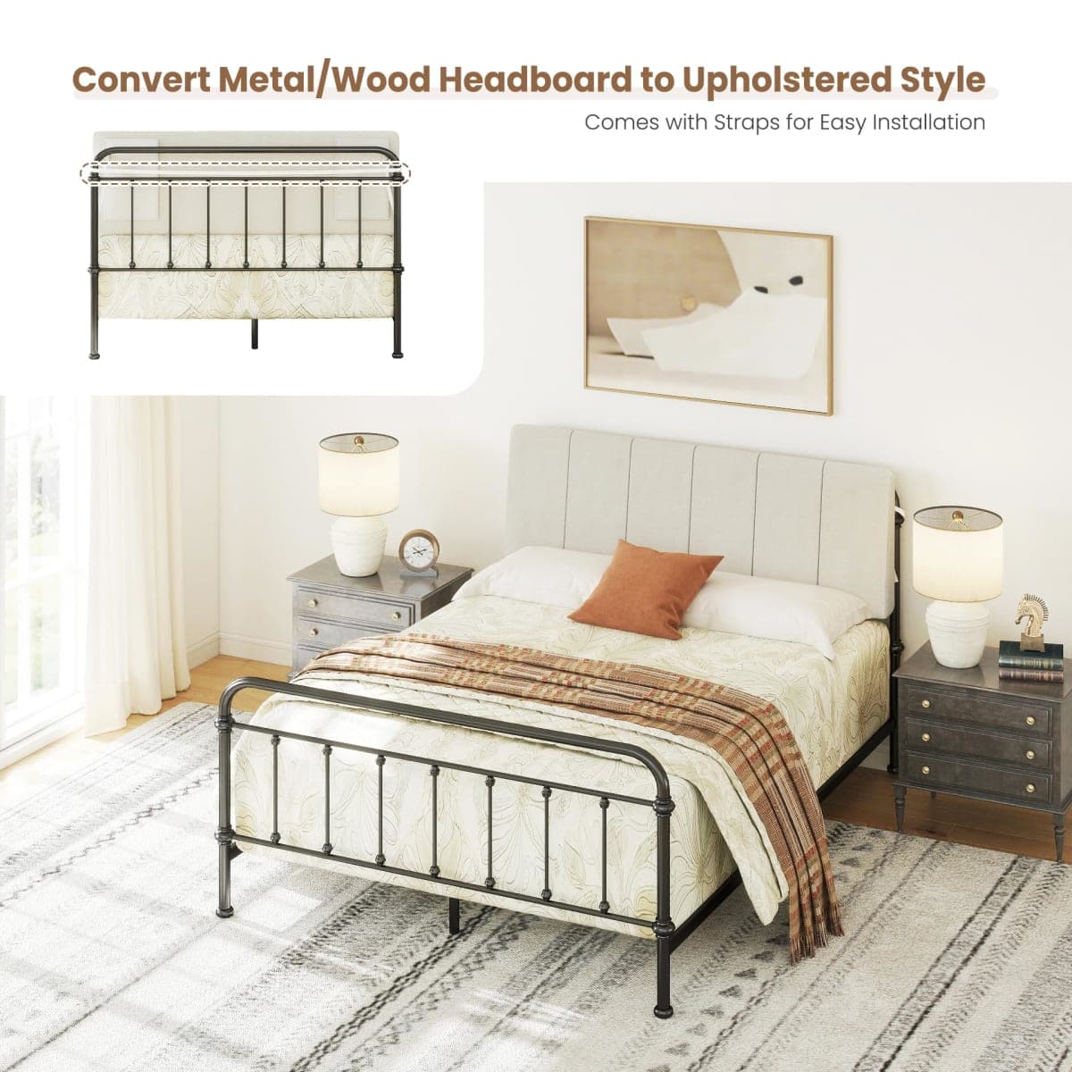 Liiwepo Full Size Headboard Only-No Assembly Required, Beige thumbnail 4