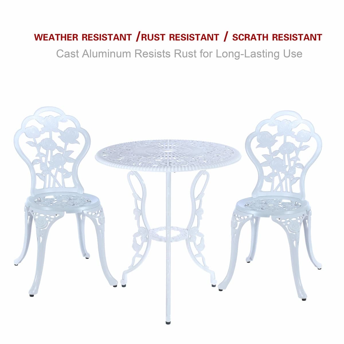 C/G 3-Piece Bistro Set - Outdoor Patio Table Set, Anti-Rust Cast Aluminum, White thumbnail 4
