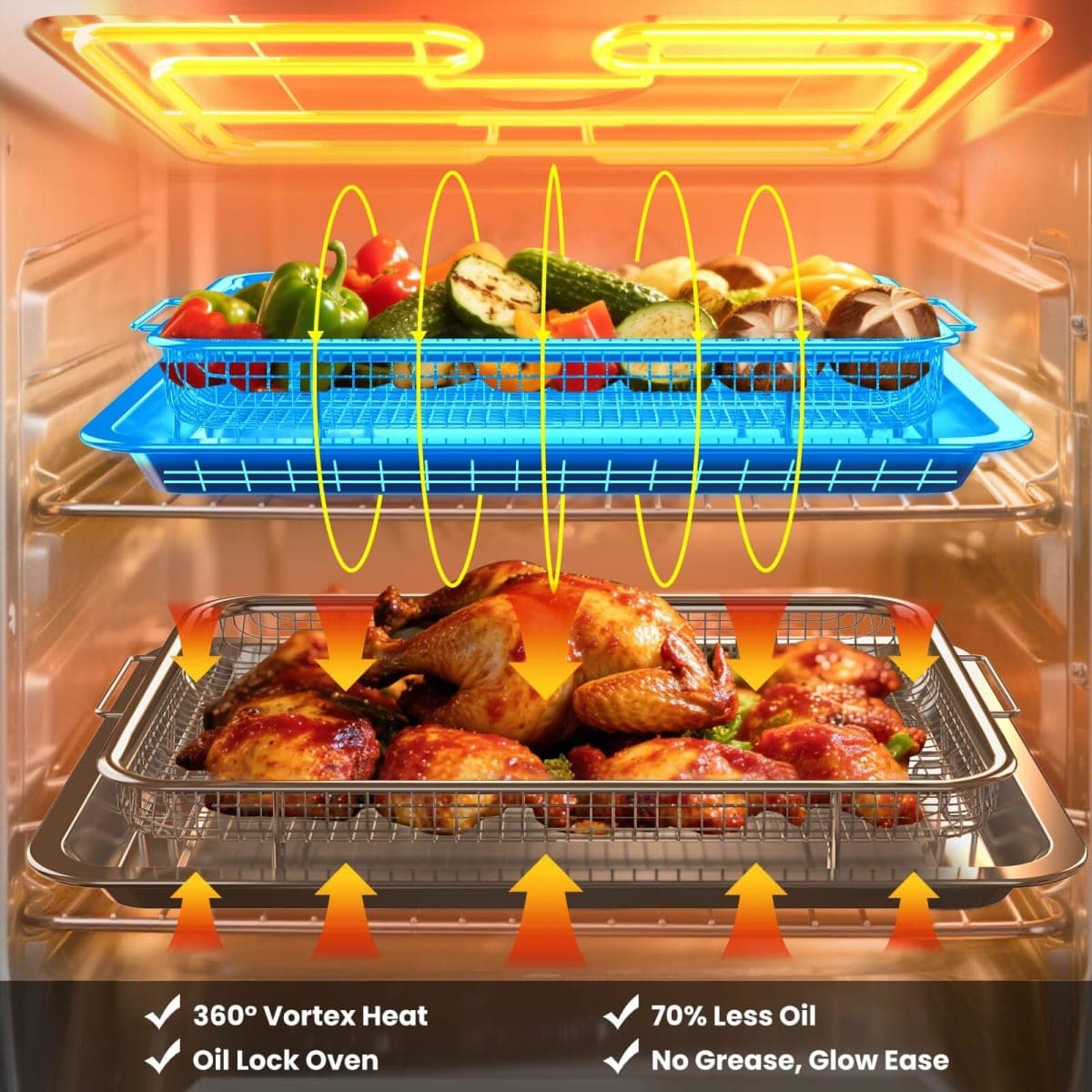 Xumilas Air Fryer Basket for Oven, Large 15"x11" & Medium 12.8" x 9.7" Stainless Steel Trays & Baskets with Air Fryer Accessories Pan, Convection/Standard Oven, 60 Parchment Papers 232°C (450°F) thumbnail 3