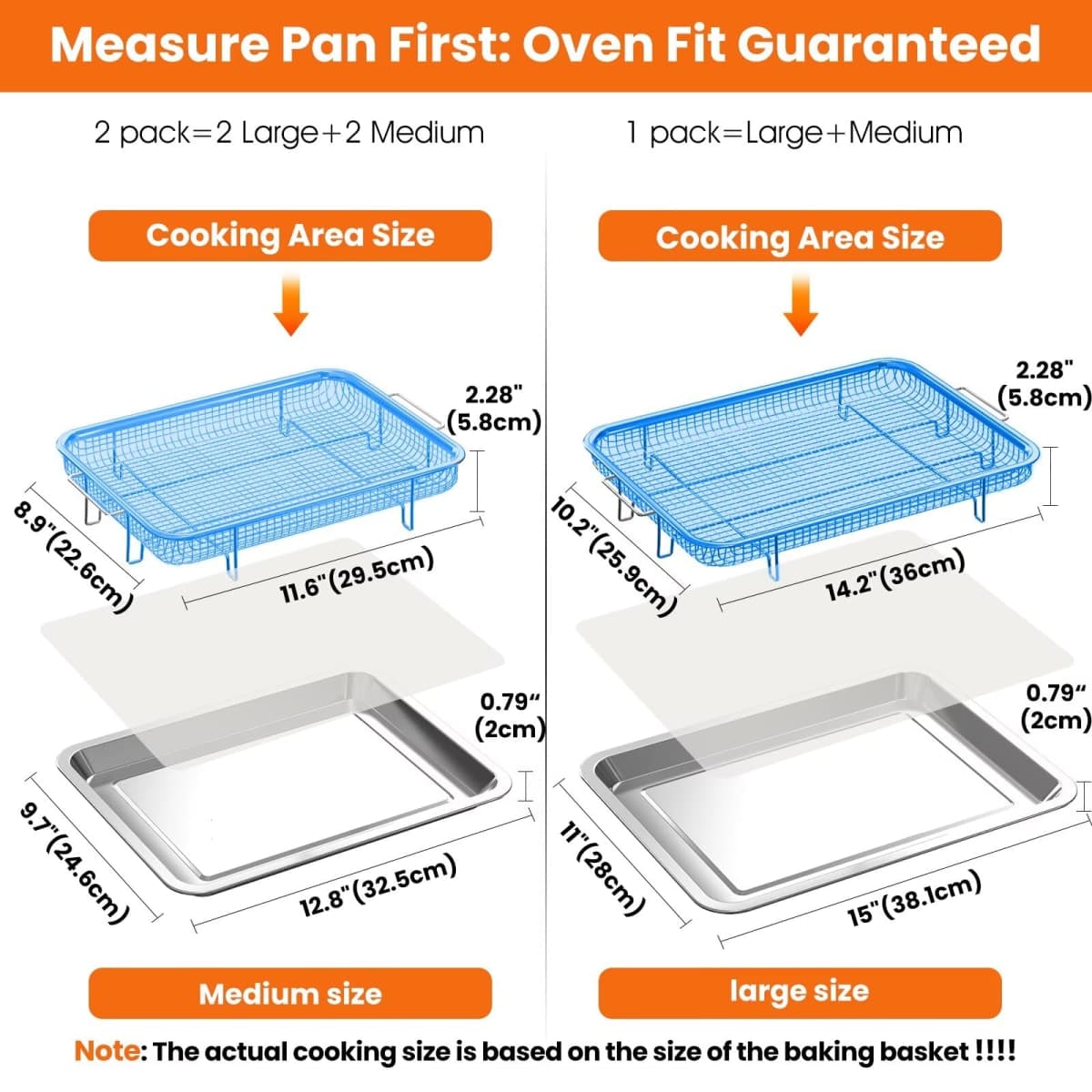 Xumilas Air Fryer Basket for Oven, Large 15"x11" & Medium 12.8" x 9.7" Stainless Steel Trays & Baskets with Air Fryer Accessories Pan, Convection/Standard Oven, 60 Parchment Papers 232°C (450°F) thumbnail 4