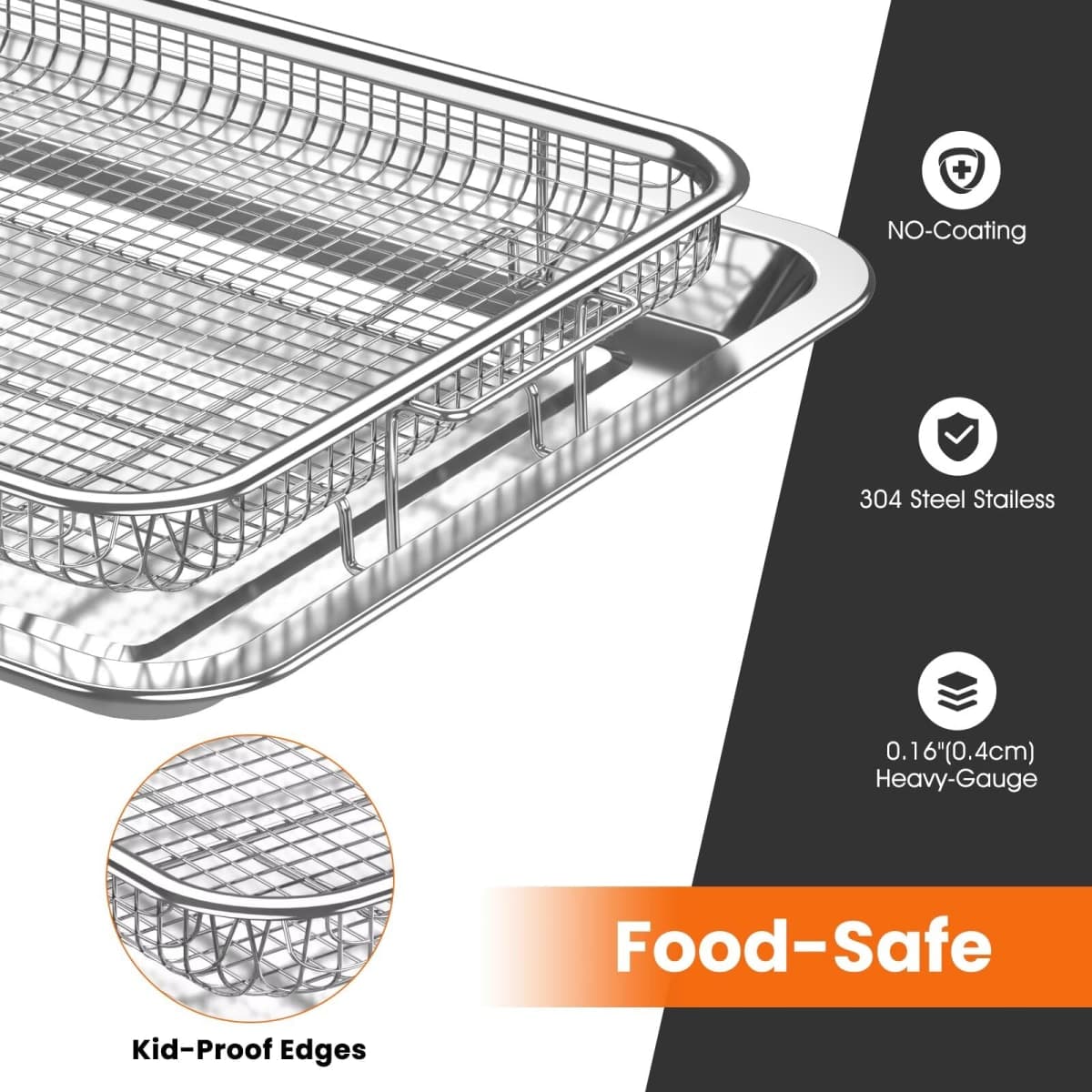 Xumilas Air Fryer Basket for Oven, Large 15"x11" & Medium 12.8" x 9.7" Stainless Steel Trays & Baskets with Air Fryer Accessories Pan, Convection/Standard Oven, 60 Parchment Papers 232°C (450°F) thumbnail 5