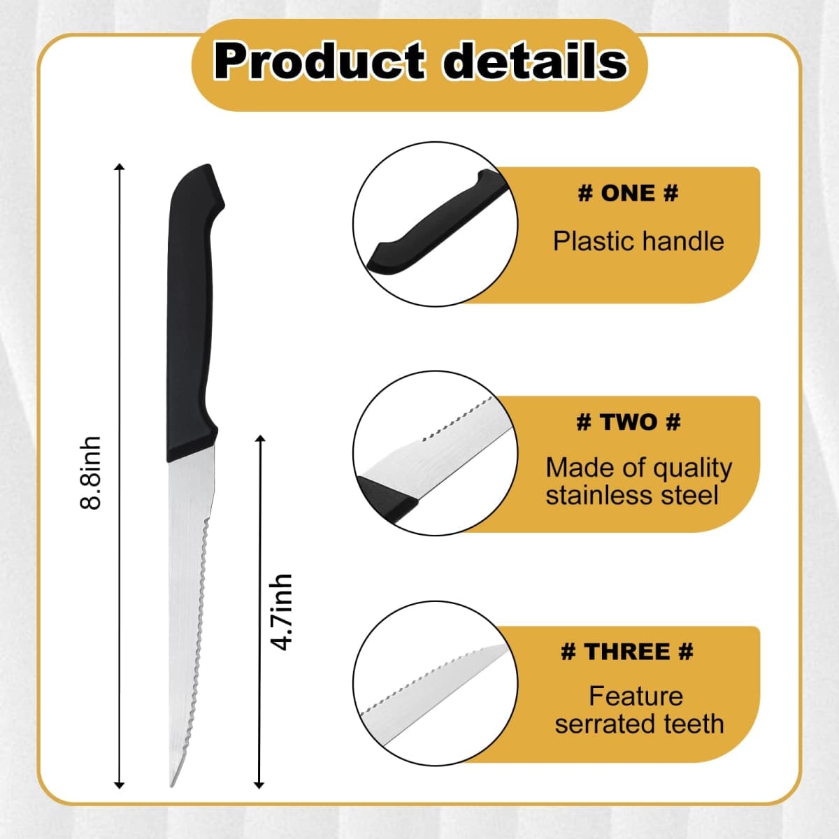 Therwen 100 Pcs Steak Knives Bulk, 8.8 Inch Stainless Steel Steak Knives thumbnail 2