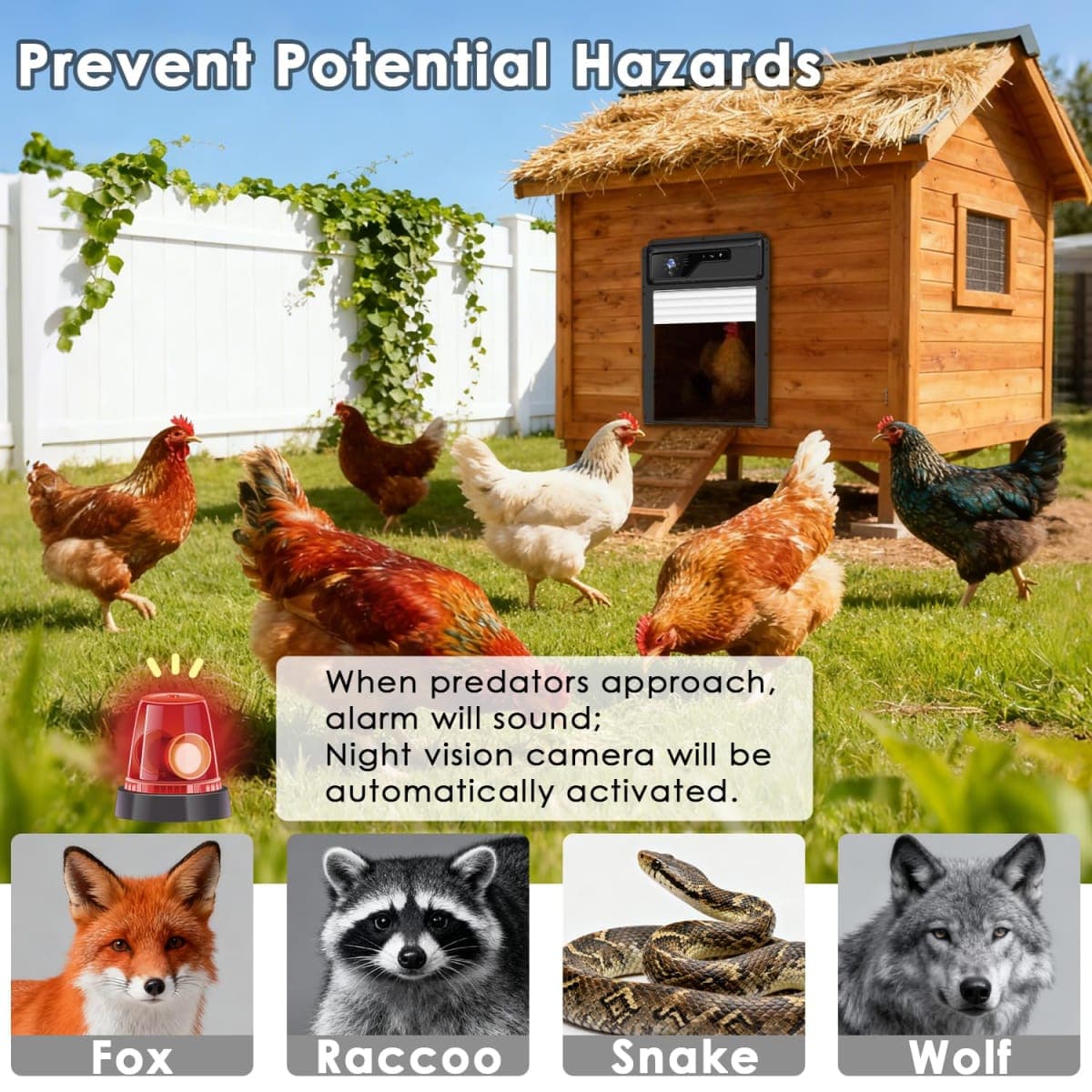 Automatic Chicken Coop Door with HD Camera and APP,Chicken coop Door with Alarm Driver,Night Vision,Remote Controller,Timer,Intercom,Anti-Pinch,5000 mAh Rechargeable Battery (Black) thumbnail 4