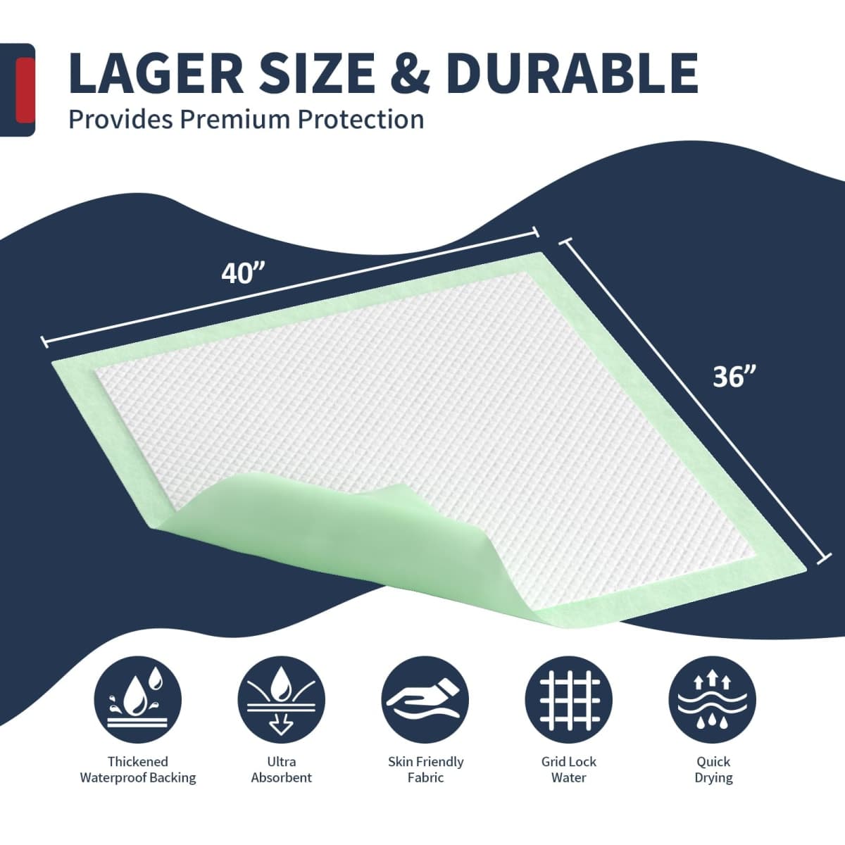 BIGGMED Extra Large Chucks Pads Disposable Adult 40'' X 36'', 50 Pads thumbnail 3