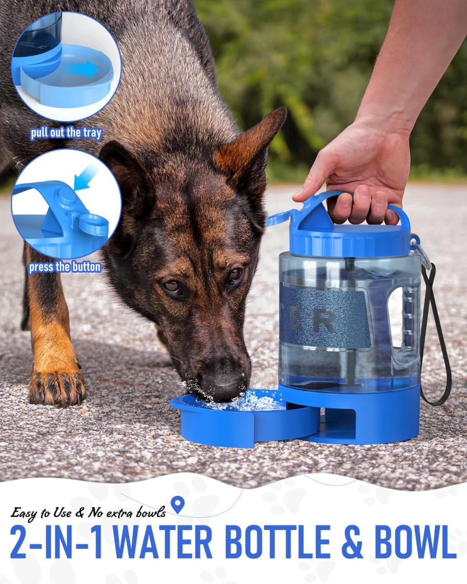 Portable Dog Travel Water Bottle, 77oz Large Dog Water Bowl Dispenser Portable, Leakproof Pet Drinking Bottle Dispenser for Hiking Camping Walking Travelling Beach Car Trips, BPA Free,Blue thumbnail 4