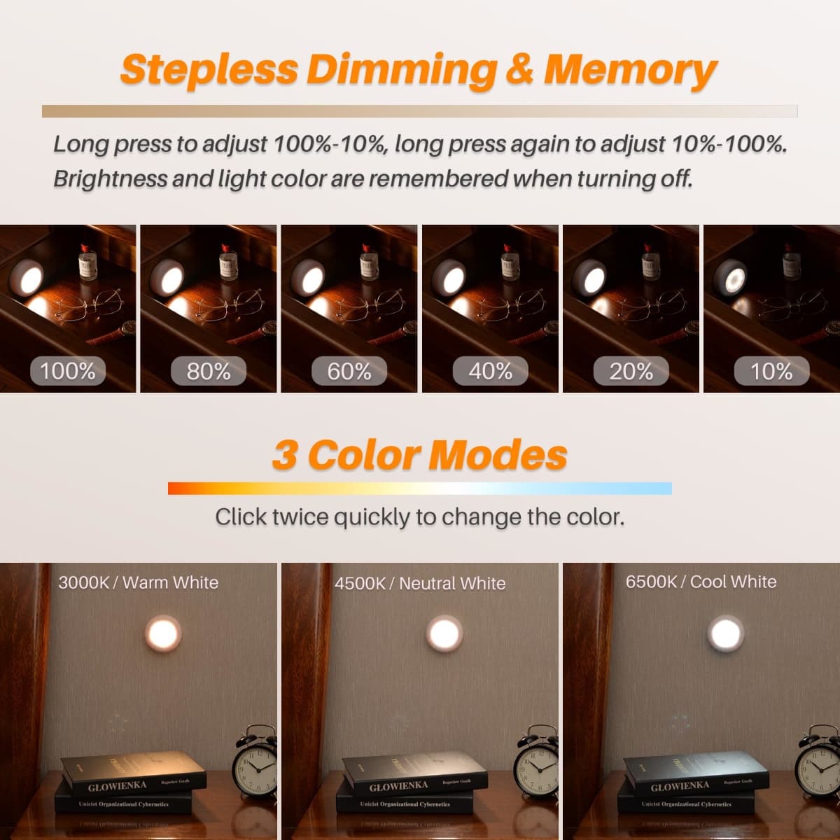 STAR-SPANGLED 2.8” LED Puck Lights Under Cabinet AAA Battery, 5 Pack Warm thumbnail 2