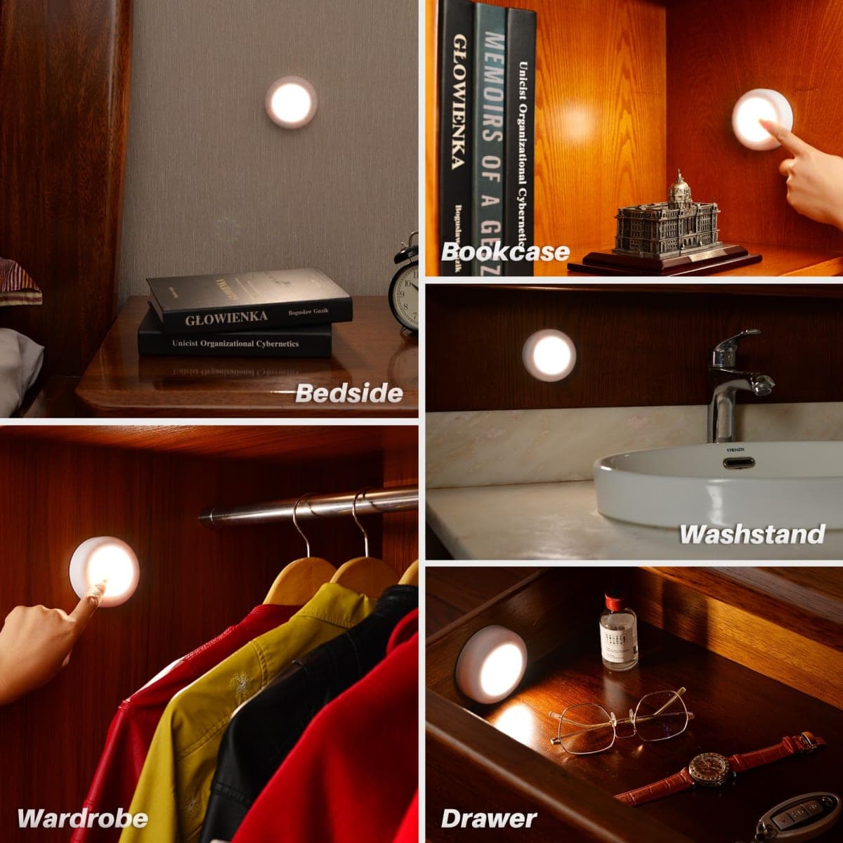 STAR-SPANGLED 2.8” LED Puck Lights Under Cabinet AAA Battery, 5 Pack Warm thumbnail 4