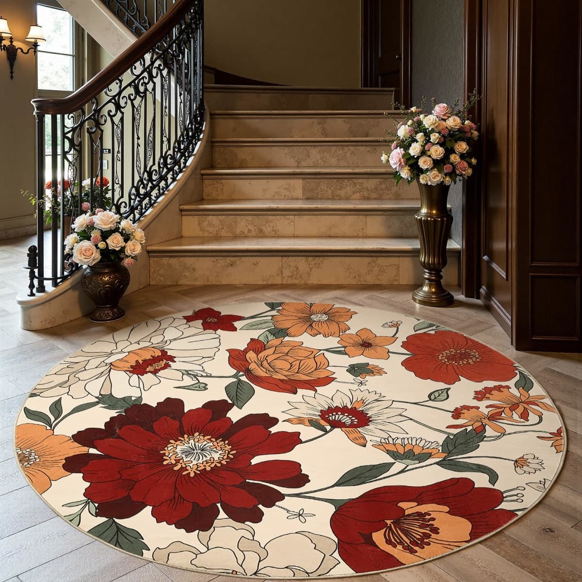 JINCHAN Round Rug 6ft Vintage Floral Washable Area Rugs for Bedroom thumbnail 2