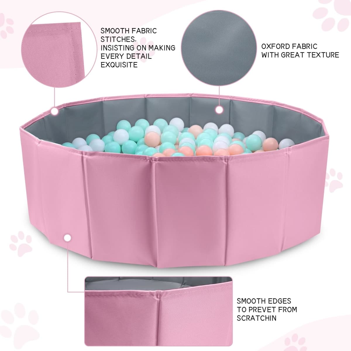 Dog Ball Pit, Foldable Balls Pit for Dogs, Balls Pit for Dog, Ball Pit for All Types of Dogs, Suitable for Indoor and Outdoor Activities (39.37inches in Diameter,Pink,No Ball Included) thumbnail 3