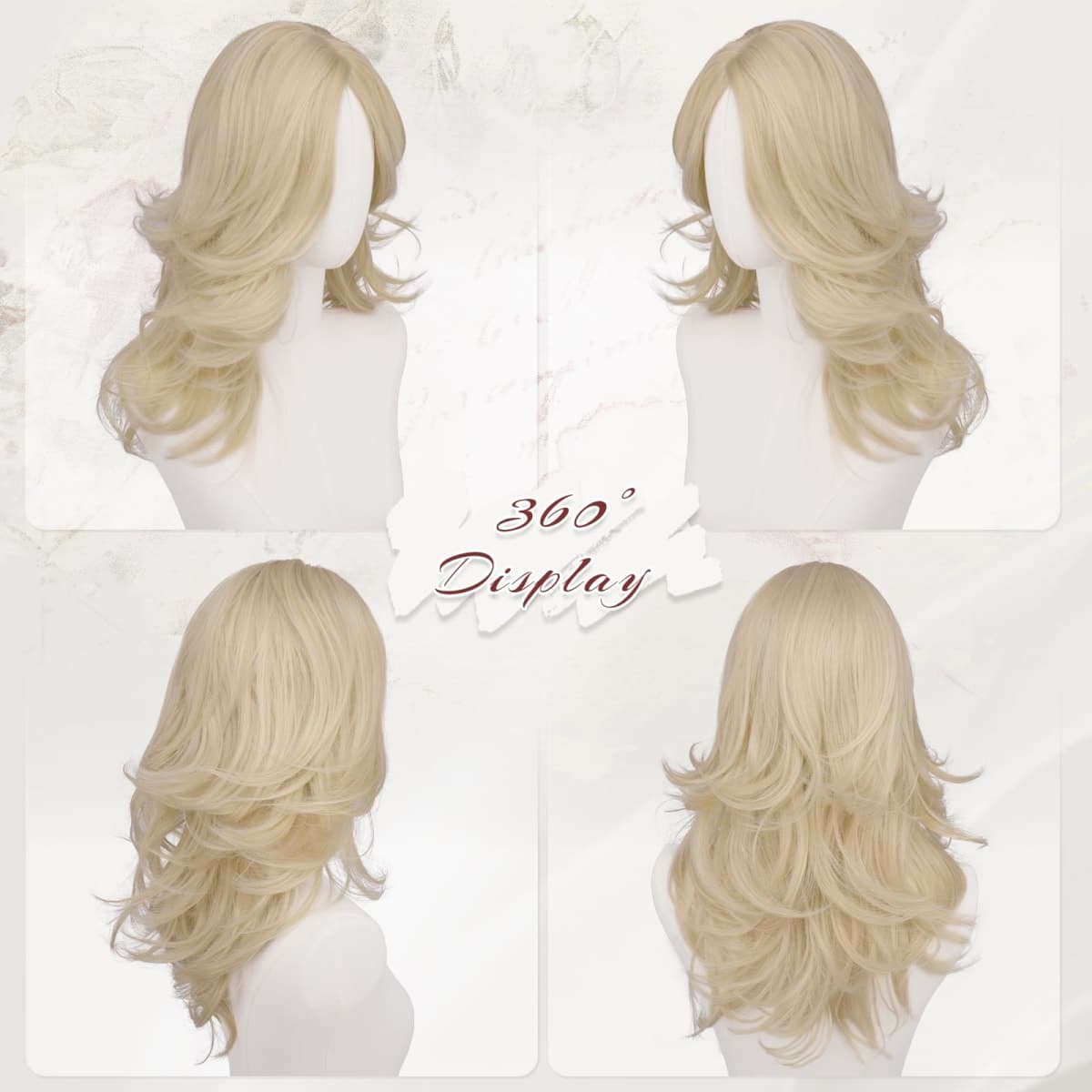 FESHFEN Light Blonde Wavy Layered Wig with Curtain Bangs for Women, 20 Inch Long Synthetic Natural Looking Middle Part Hair Wig For Costume Party Daily Use thumbnail 2