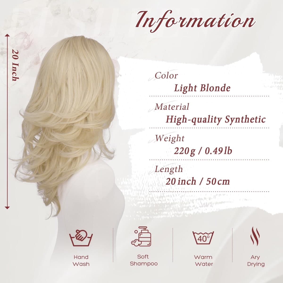 FESHFEN Light Blonde Wavy Layered Wig with Curtain Bangs for Women, 20 Inch Long Synthetic Natural Looking Middle Part Hair Wig For Costume Party Daily Use thumbnail 3