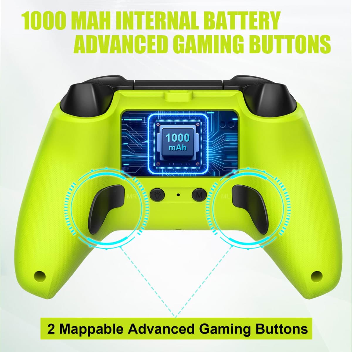 W&O Wireless Controller for With Xbox One, Xbox Series X/S, Xbox One X/S, PC, With RGB LED Light, Mappable Buttons, With 2.4GHZ Wireless Adapter Gamepad (Electric Volt) thumbnail 3