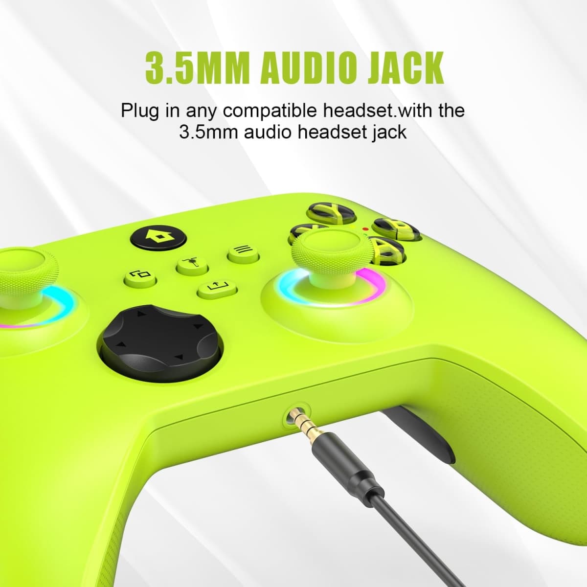 W&O Wireless Controller for With Xbox One, Xbox Series X/S, Xbox One X/S, PC, With RGB LED Light, Mappable Buttons, With 2.4GHZ Wireless Adapter Gamepad (Electric Volt) thumbnail 4
