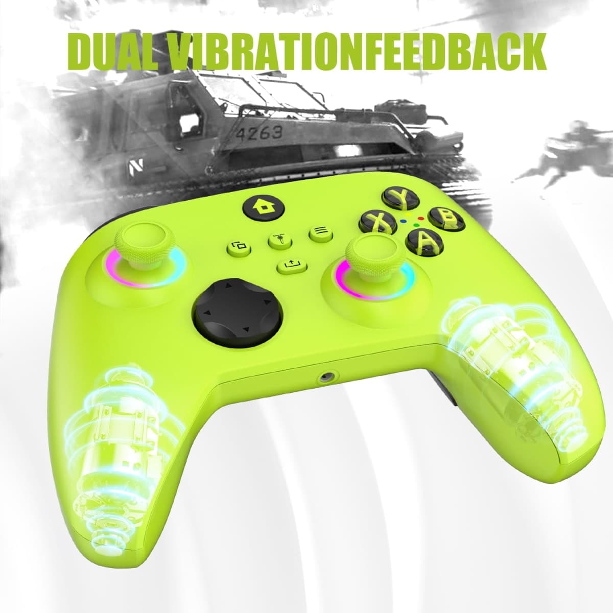 W&O Wireless Controller for With Xbox One, Xbox Series X/S, Xbox One X/S, PC, With RGB LED Light, Mappable Buttons, With 2.4GHZ Wireless Adapter Gamepad (Electric Volt) thumbnail 5