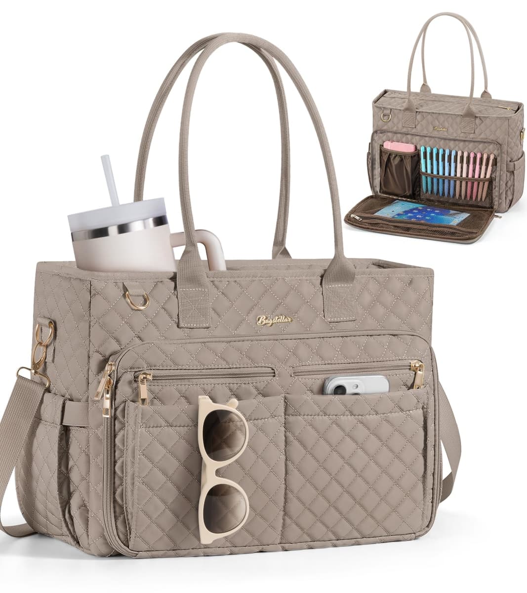 Teacher Tote Bag for Women, 15.6 inch Laptop Work Tote Bag Nurse Bag With Large Cup Holder & Insulated Pocket Professional Computer Handbag Laptop Briefcase for Office, College, Nursing, Travel, Gifts — image 1