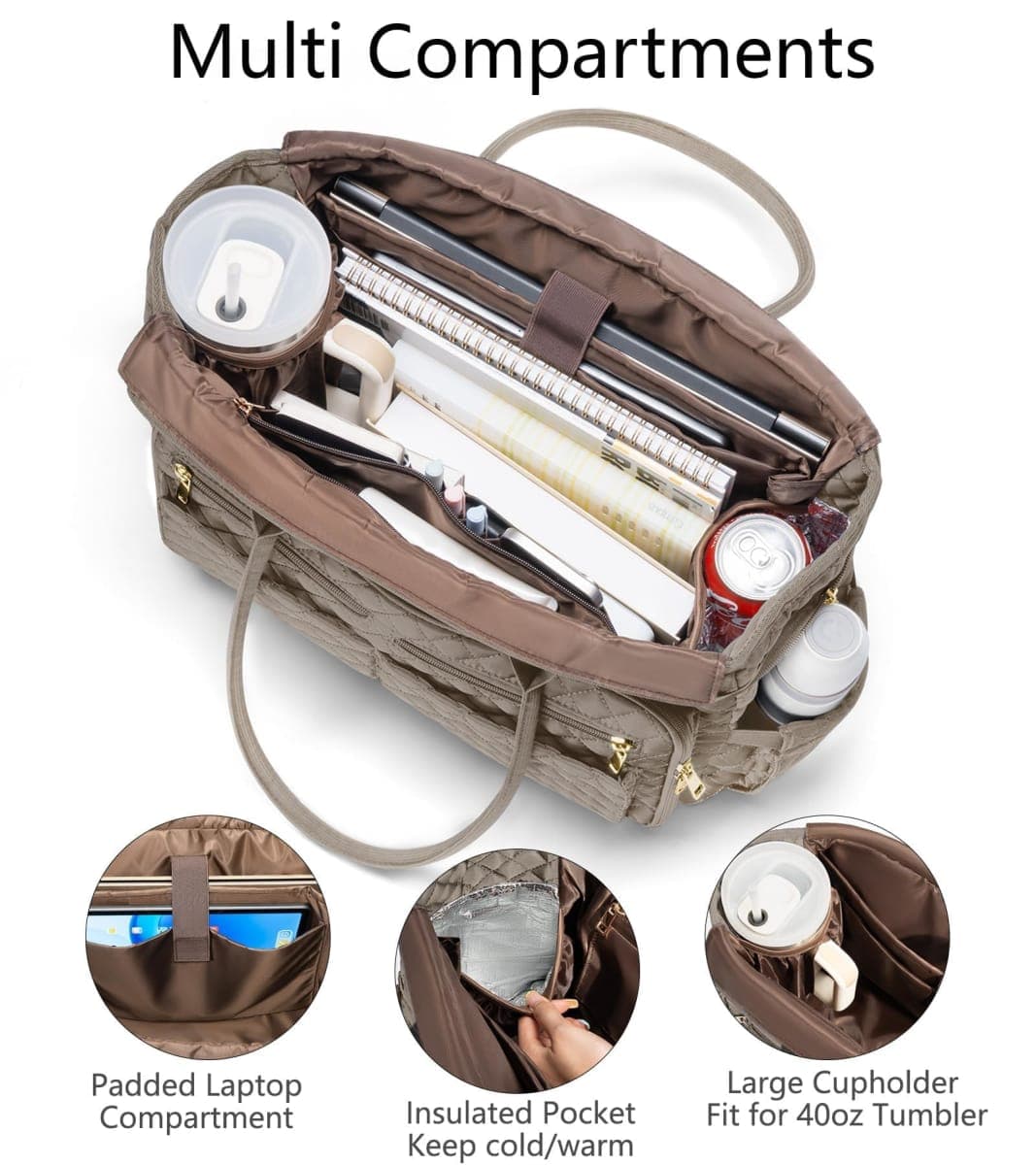 Teacher Tote Bag for Women, 15.6 inch Laptop Work Tote Bag Nurse Bag With Large Cup Holder & Insulated Pocket Professional Computer Handbag Laptop Briefcase for Office, College, Nursing, Travel, Gifts thumbnail 2