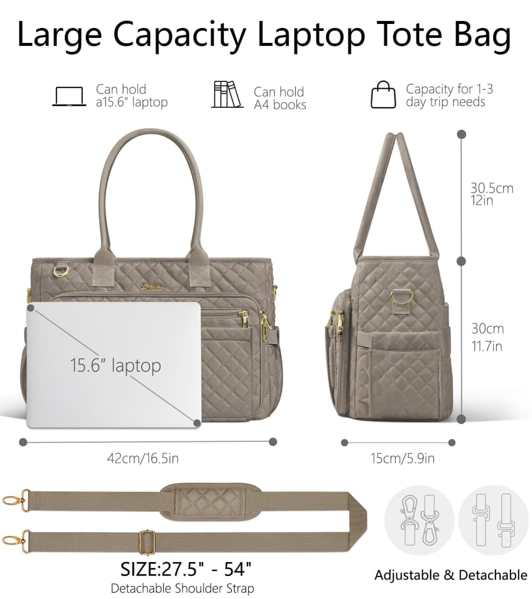 Teacher Tote Bag for Women, 15.6 inch Laptop Work Tote Bag Nurse Bag With Large Cup Holder & Insulated Pocket Professional Computer Handbag Laptop Briefcase for Office, College, Nursing, Travel, Gifts thumbnail 3