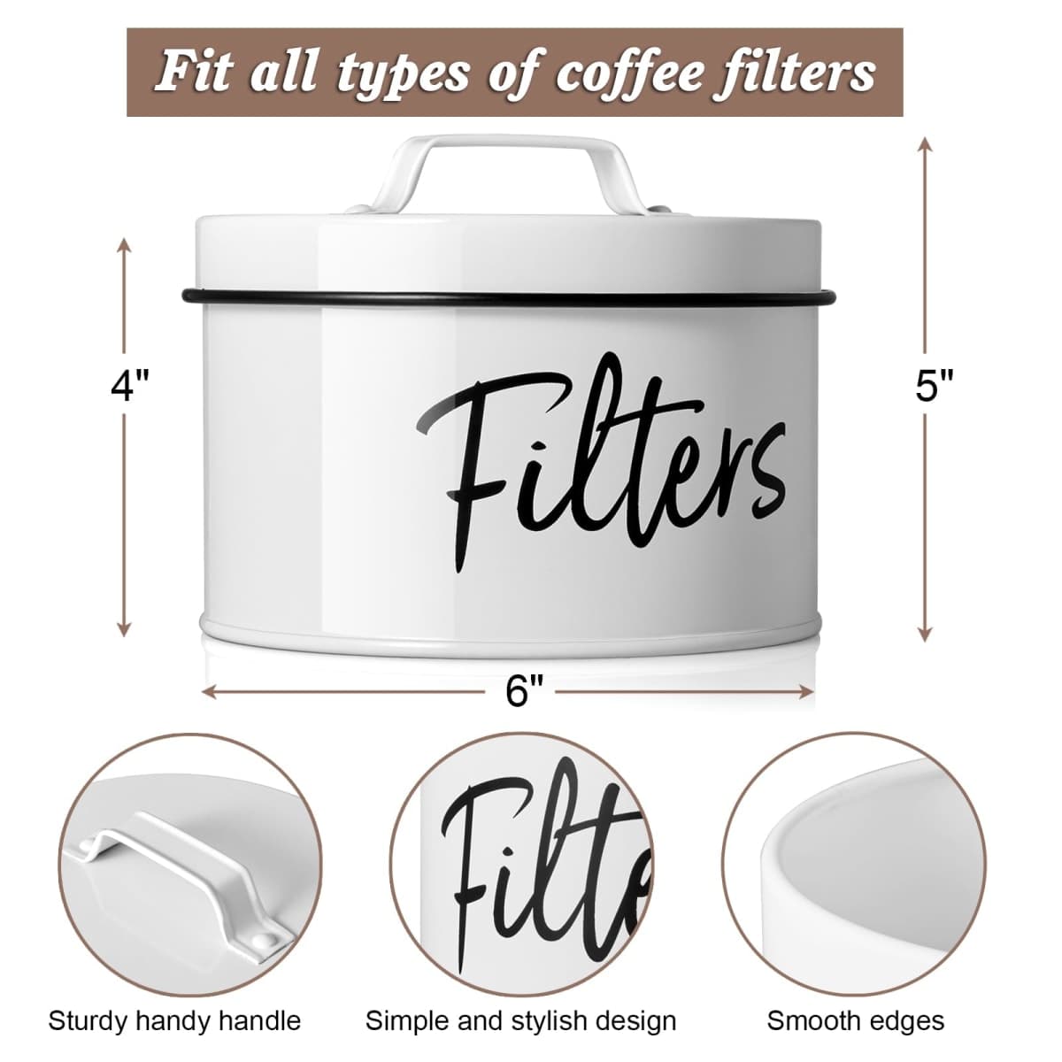 DRASTAR Coffee Filter Holder, Filter Storage with Lid for Counter, Storage Basket Container for Coffee Bar Accessories Decor, White thumbnail 3