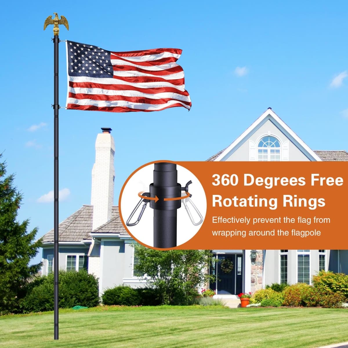 Wphold Flag Poles for Outside in Ground - 10ft in Ground Flag Poles with 5 Prong Base, 3x5 ft American Flag Pole Kit for Yard thumbnail 2