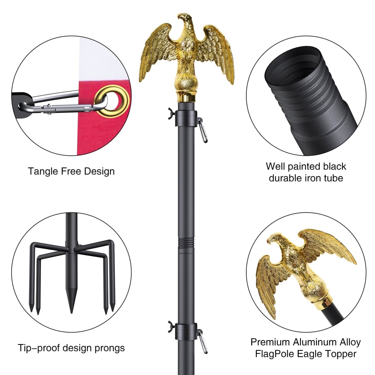 Wphold Flag Poles for Outside in Ground - 10ft in Ground Flag Poles with 5 Prong Base, 3x5 ft American Flag Pole Kit for Yard thumbnail 4