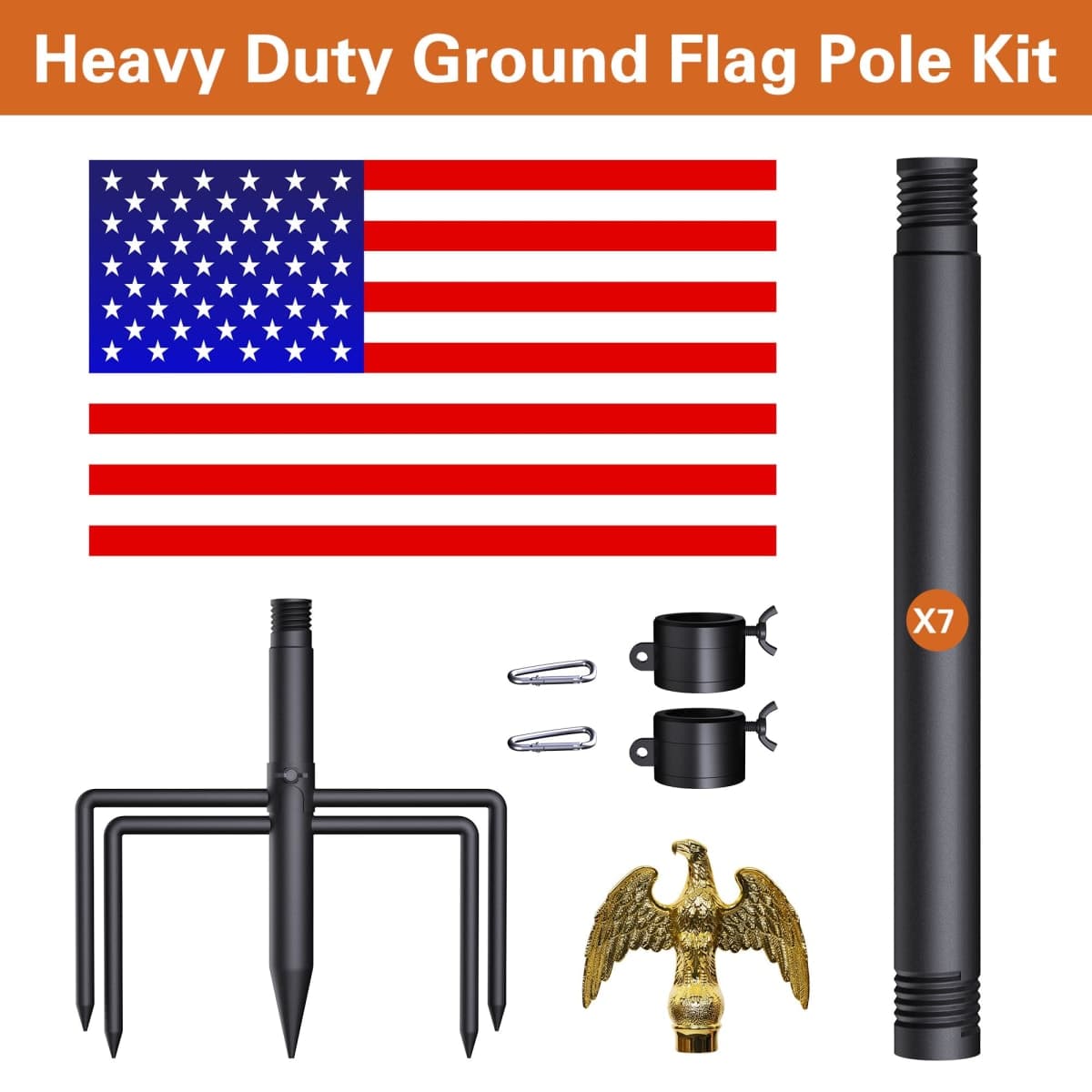 Wphold Flag Poles for Outside in Ground - 10ft in Ground Flag Poles with 5 Prong Base, 3x5 ft American Flag Pole Kit for Yard thumbnail 5