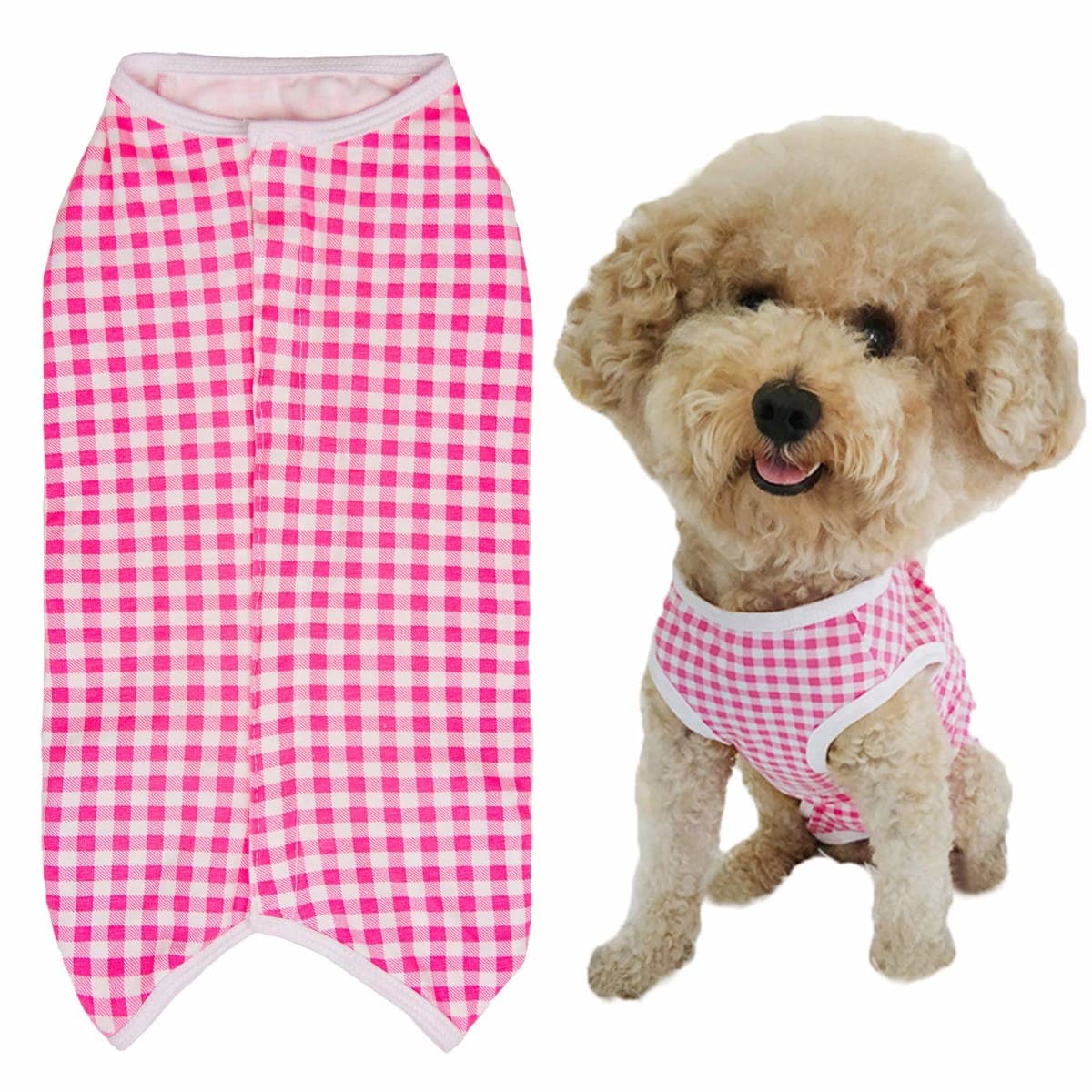 Dog’s Recovery Suit Post Surgery Shirt for Puppy, Wound Protective Clothes for Little Animals(Pink White Plaid-s) — image 1