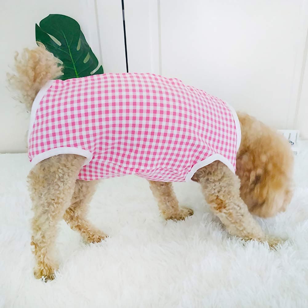 Dog’s Recovery Suit Post Surgery Shirt for Puppy, Wound Protective Clothes for Little Animals(Pink White Plaid-s) thumbnail 4
