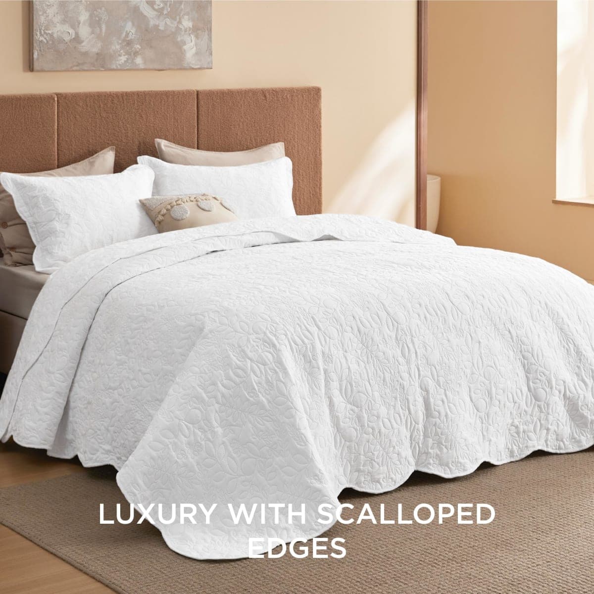 Bedsure Quilt Queen Size Bedspread, Thin Comforter, White Leaf Coverlet thumbnail 2