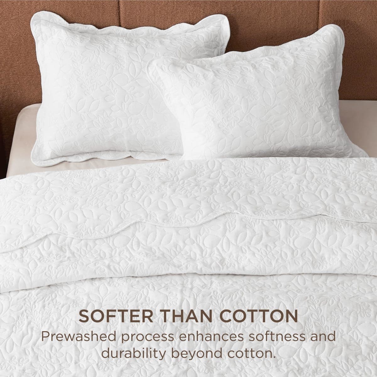 Bedsure Quilt Queen Size Bedspread, Thin Comforter, White Leaf Coverlet thumbnail 3