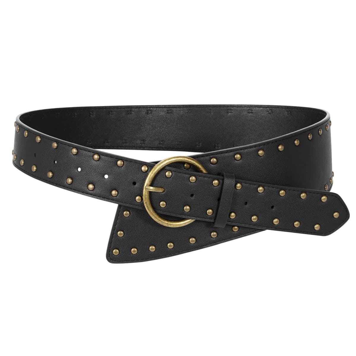 JASGOOD Women's Wide Waist Belt for Dresses Fashionable Rivet-Studded Thick Leather Belt with Gold Pin Buckle, A-black, Fit waist size 23''-27'' — image 1