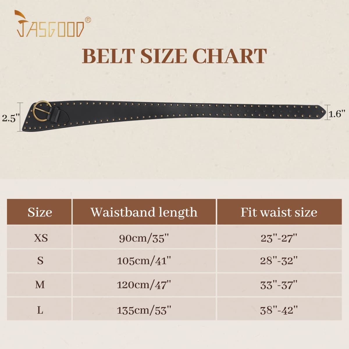 JASGOOD Women's Wide Waist Belt for Dresses Fashionable Rivet-Studded Thick Leather Belt with Gold Pin Buckle, A-black, Fit waist size 23''-27'' thumbnail 5