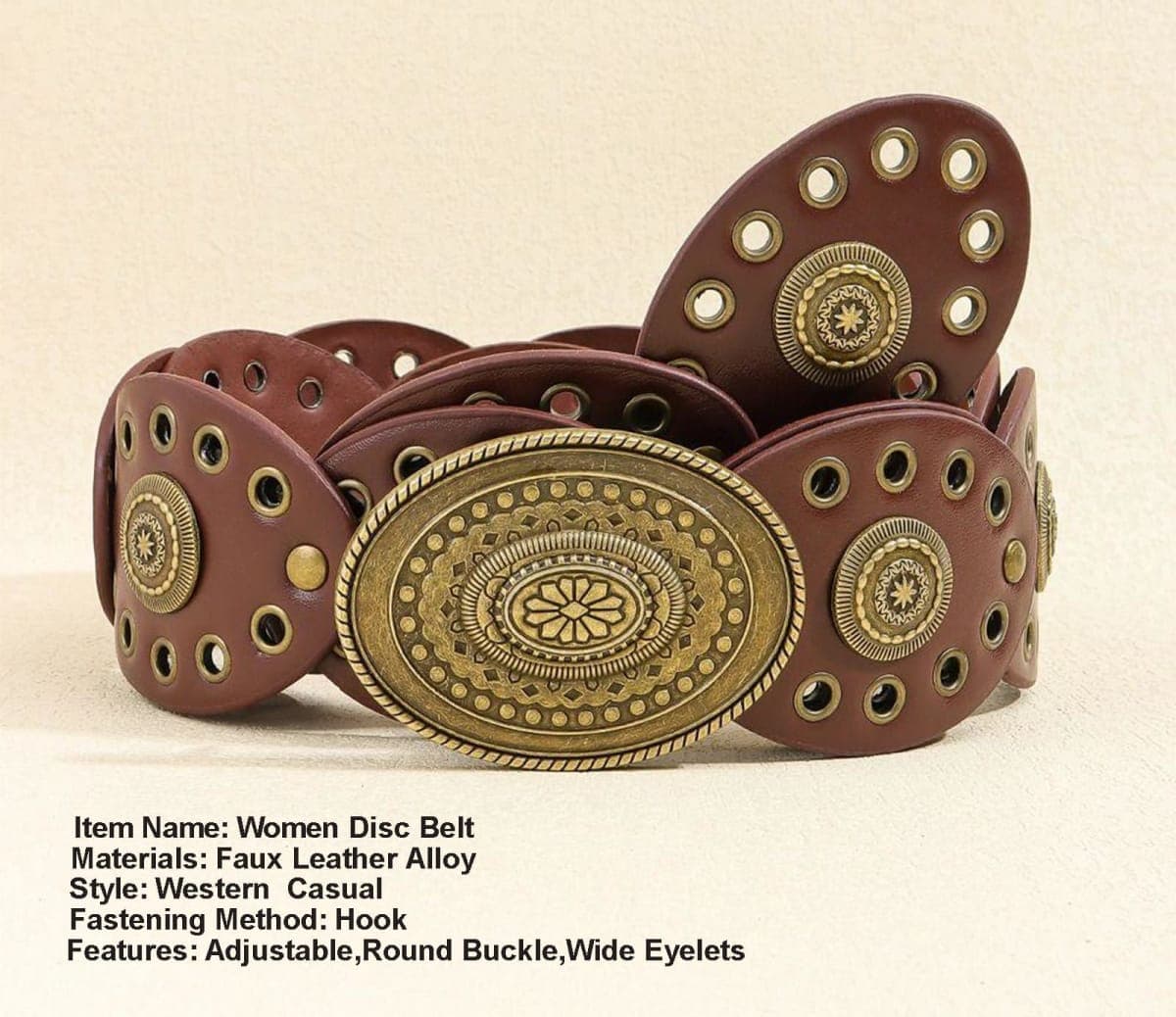 Western Disco Cowgirl Belt Wide Belts for Women - Chunky Vintage Concho Country Waist Belts For Jeans Dresses, A-brown, for 28"-38" waist thumbnail 3