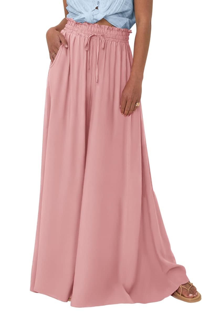 PRETTYGARDEN Women's 2026 Summer Wide Leg Palazzo Pants High Waisted Flowy Pockets Trendy Casual Lounge Boho Beach Trousers (Pink,Small) — image 1