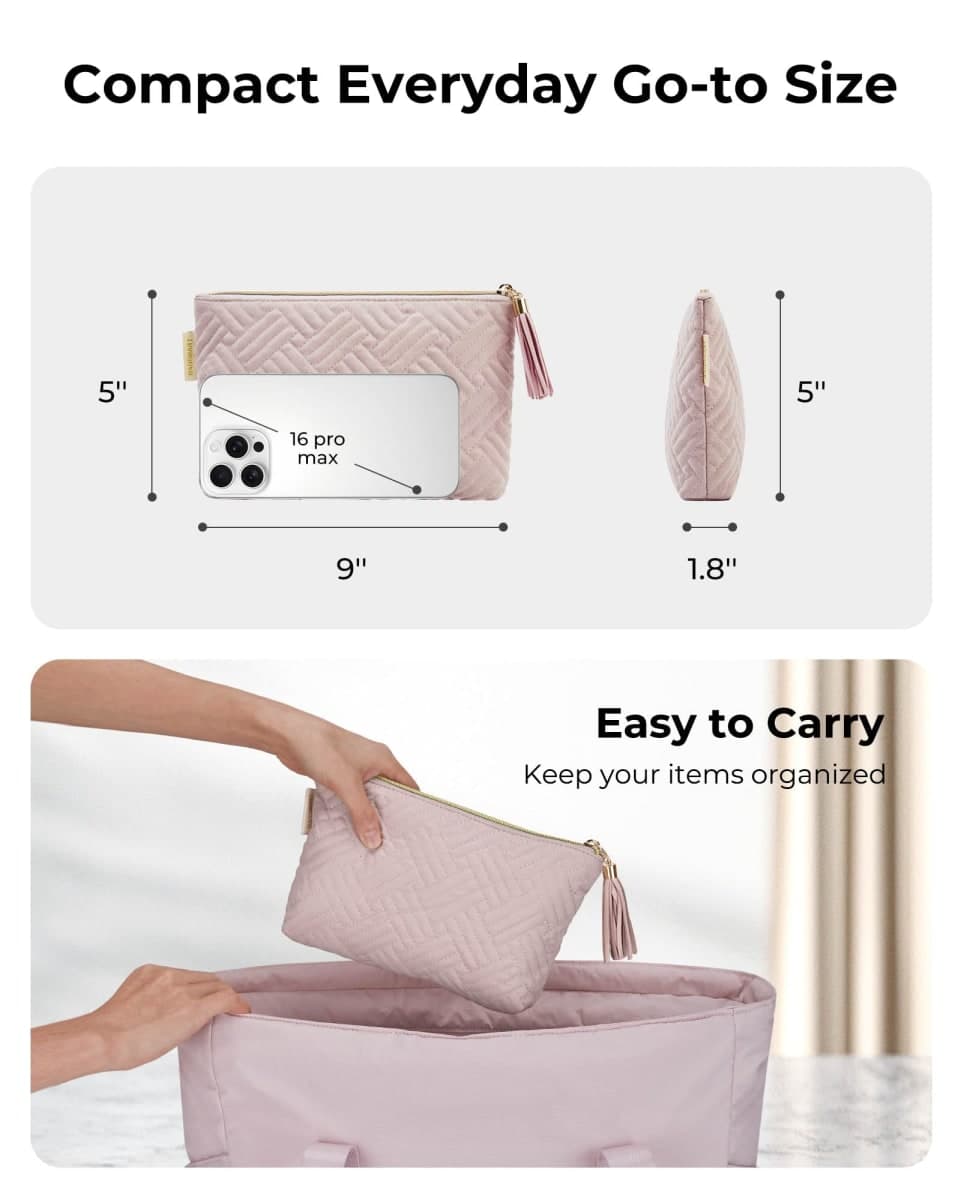 BAGSMART Little Makeup Pouch Bag, Travel Cosmetic Bag, Double-layer, Pink, Ⅰ-Pink-1 pcs, Small thumbnail 3