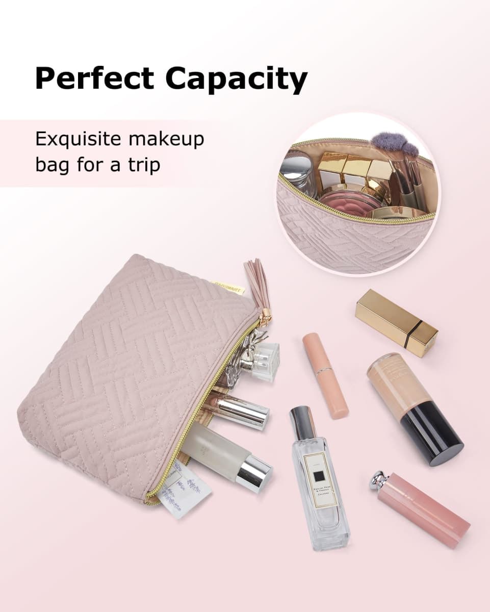 BAGSMART Little Makeup Pouch Bag, Travel Cosmetic Bag, Double-layer, Pink, Ⅰ-Pink-1 pcs, Small thumbnail 4