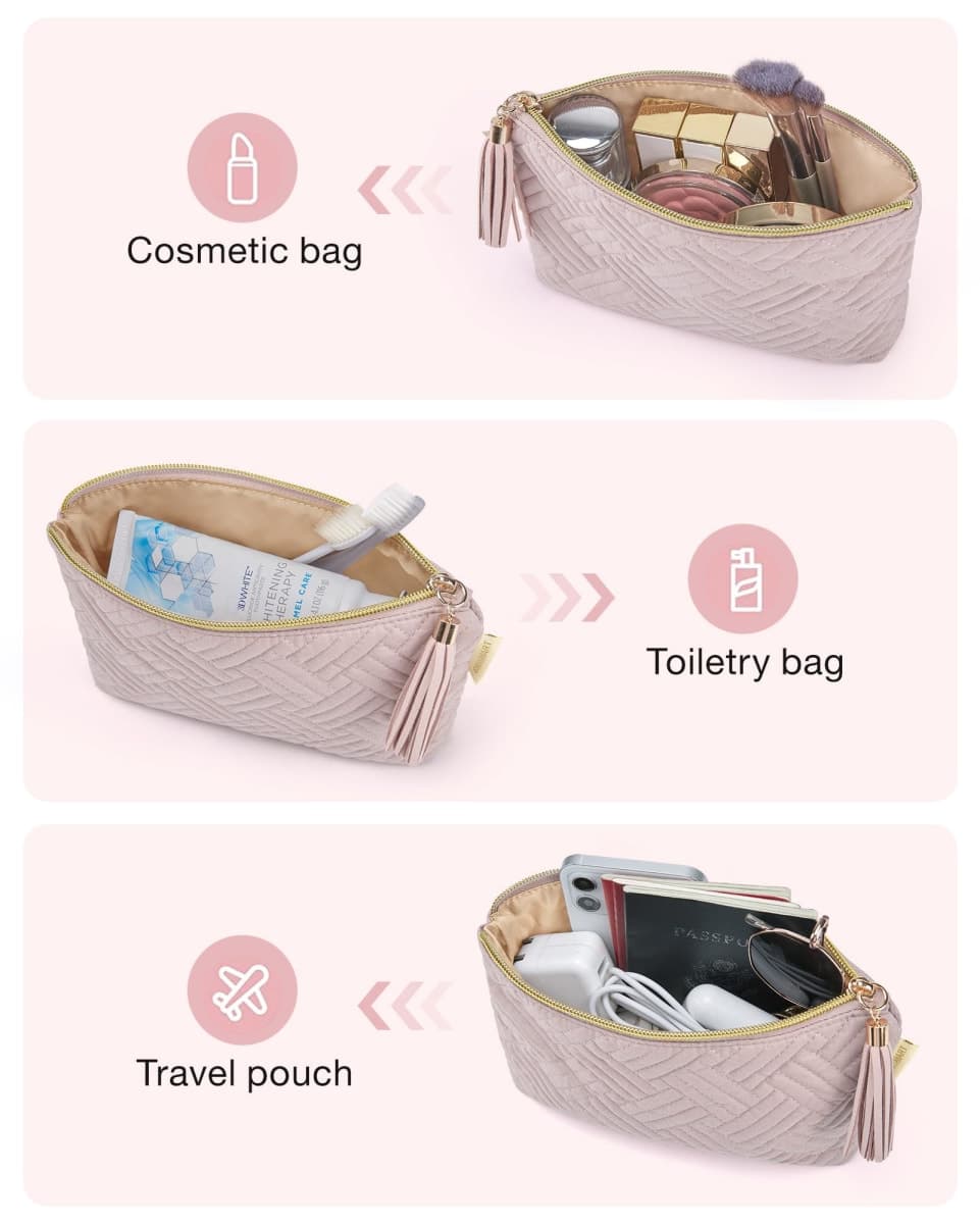 BAGSMART Little Makeup Pouch Bag, Travel Cosmetic Bag, Double-layer, Pink, Ⅰ-Pink-1 pcs, Small thumbnail 5