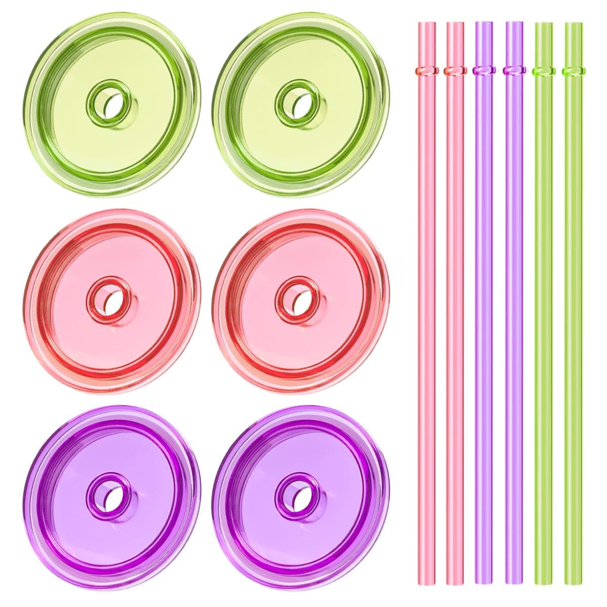 Aieve Wide Mouth Mason Jar Lids with Straws, Compatible with Ball 16oz 24oz Mason Jars, 6 Pcs Colorful Wide Mouth Drinking Cover Lids with Straw Hole — image 1