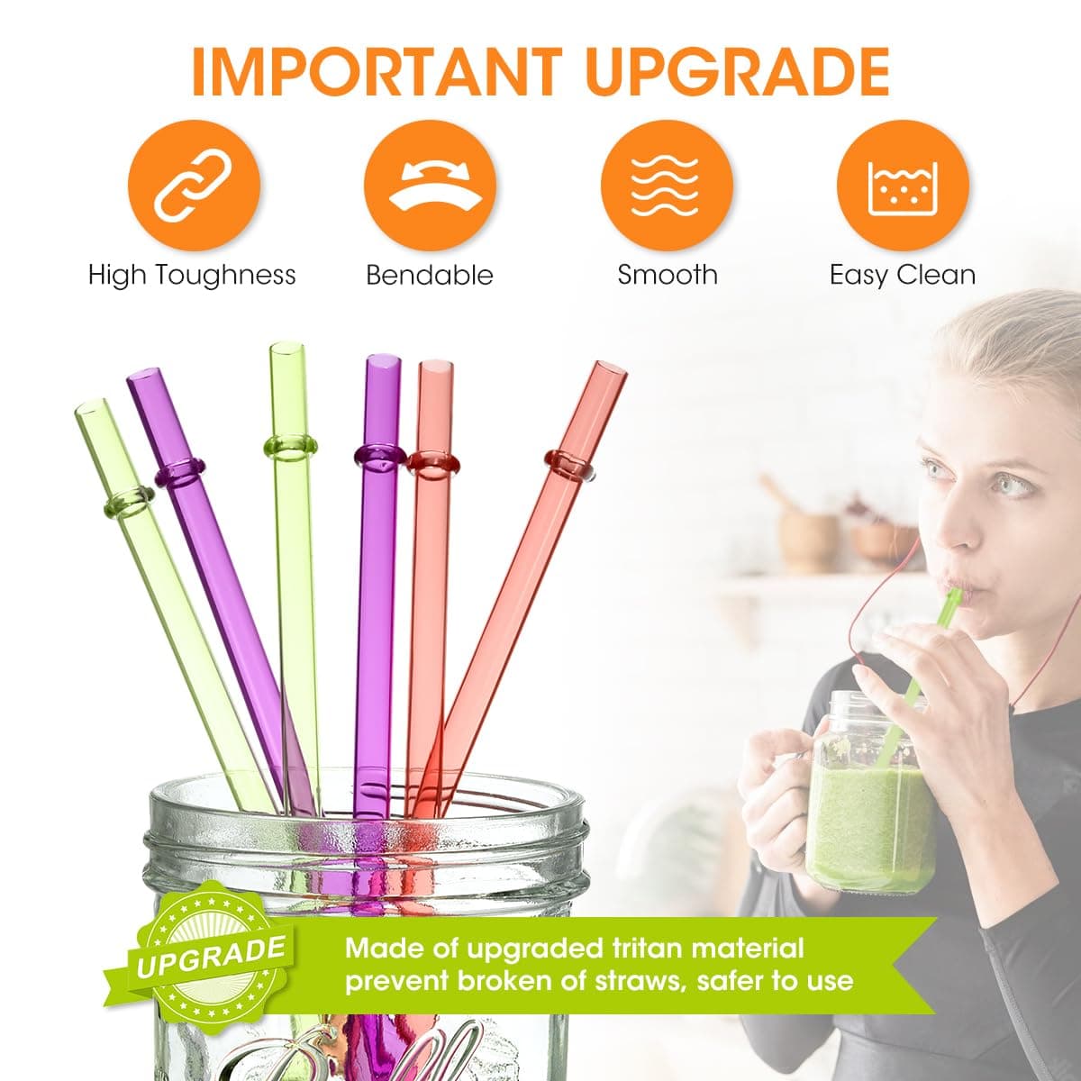 Aieve Wide Mouth Mason Jar Lids with Straws, Compatible with Ball 16oz 24oz Mason Jars, 6 Pcs Colorful Wide Mouth Drinking Cover Lids with Straw Hole thumbnail 3